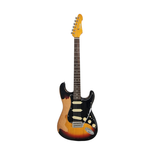 Haze HSVT Vintageburst Relic Electric Guitar with Single Coils and Whammy