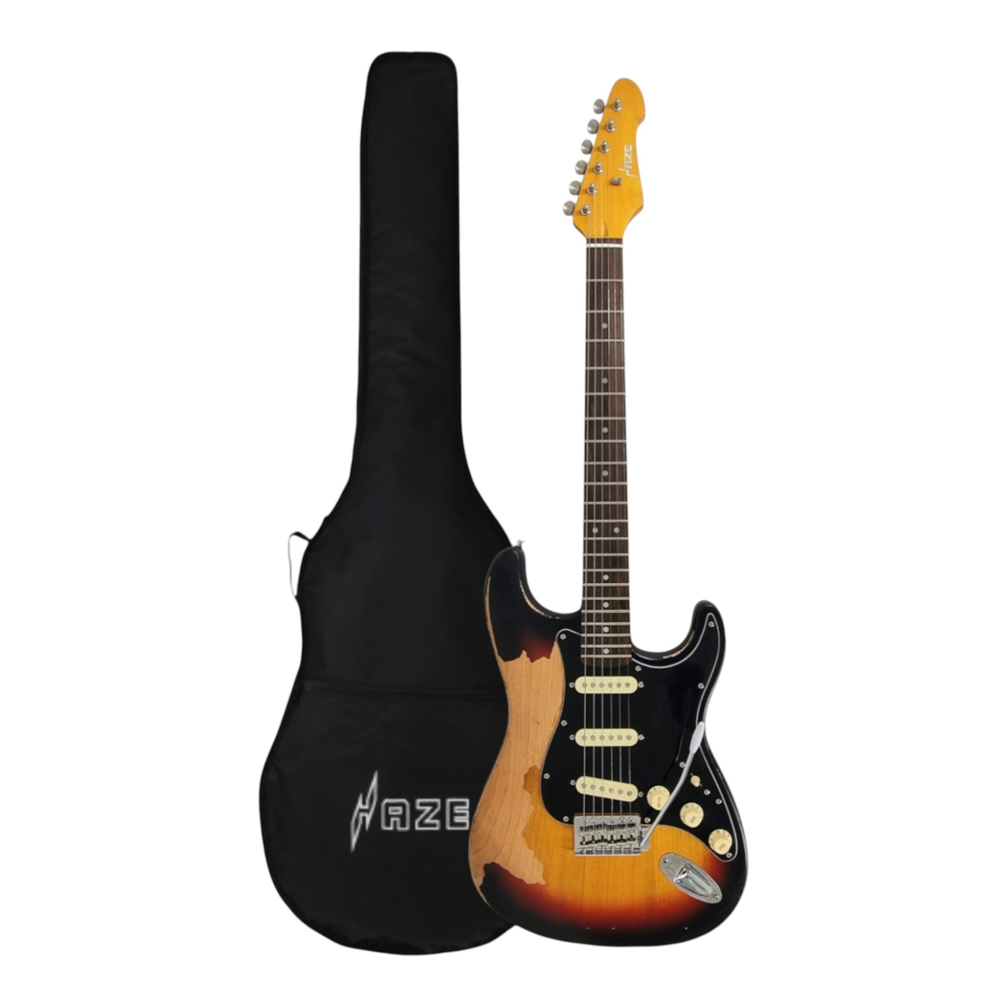 Haze HSVT Vintageburst Relic Electric Guitar with Single Coils and Whammy
