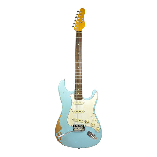 Haze HSVT Retro Blue Relic Electric Guitar with Whammy