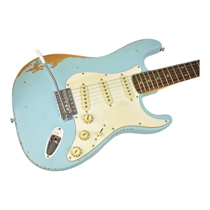 Haze HSVT Retro Blue Relic Electric Guitar with Whammy