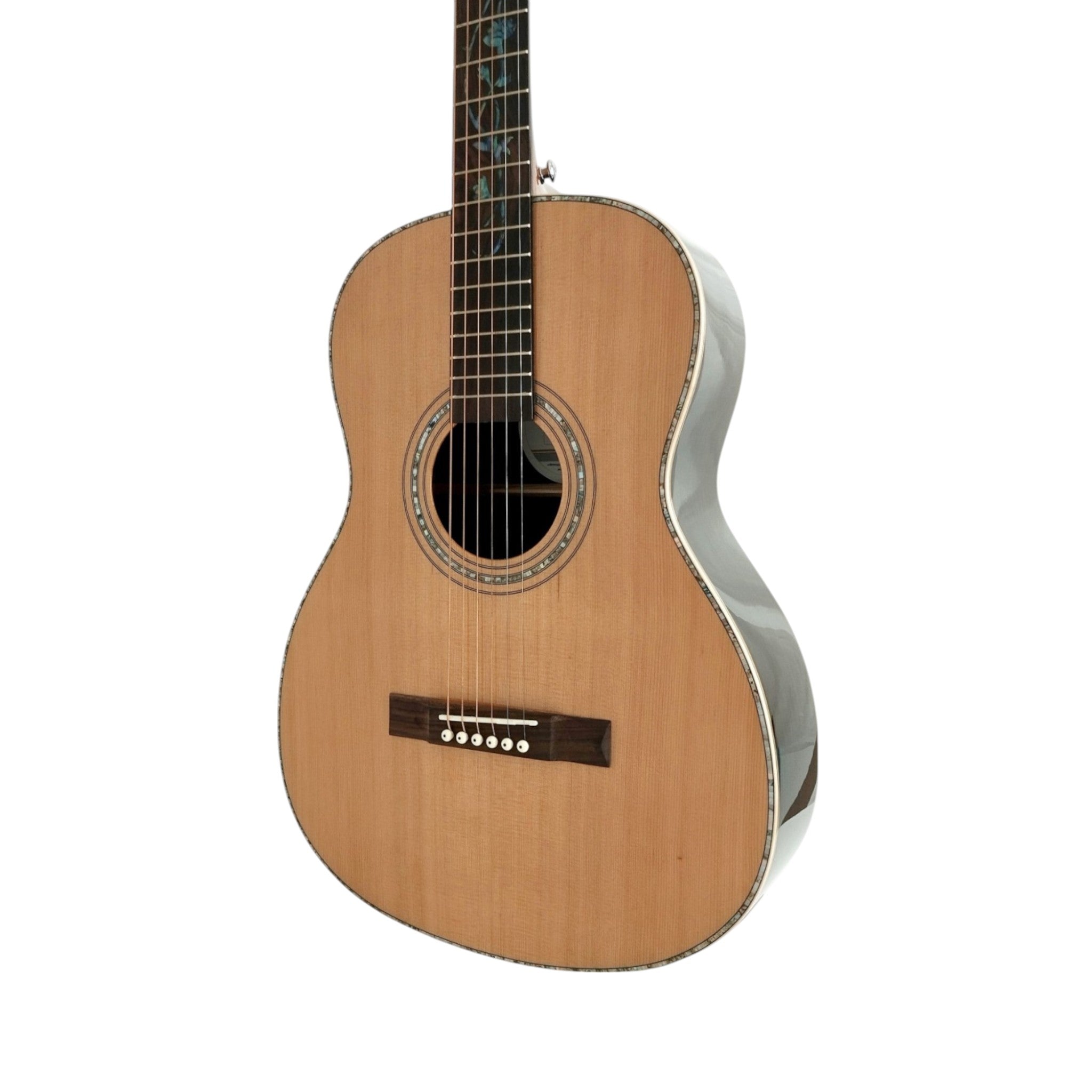 Haze Lotus CREQ Concert Acoustic-Electric Guitar – Solid Cedar Top, Gloss Natural, Abalone Vine Inlay
