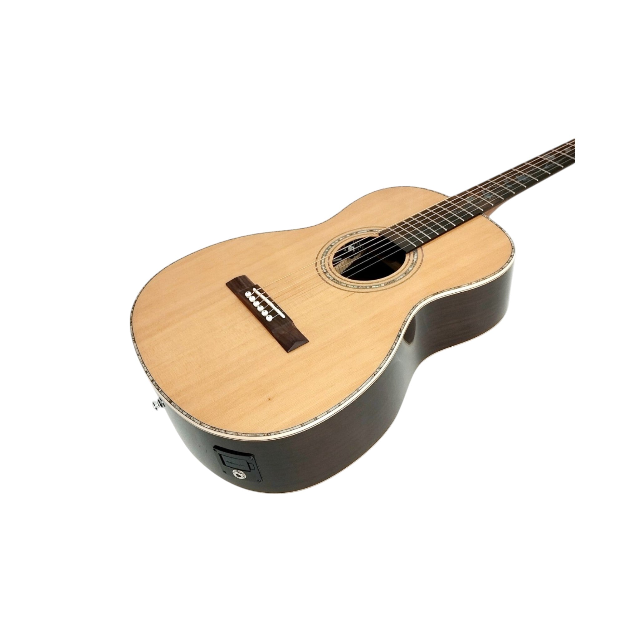 Haze Lotus CREQ Concert Acoustic-Electric Guitar – Solid Cedar Top, Gloss Natural, Abalone Vine Inlay