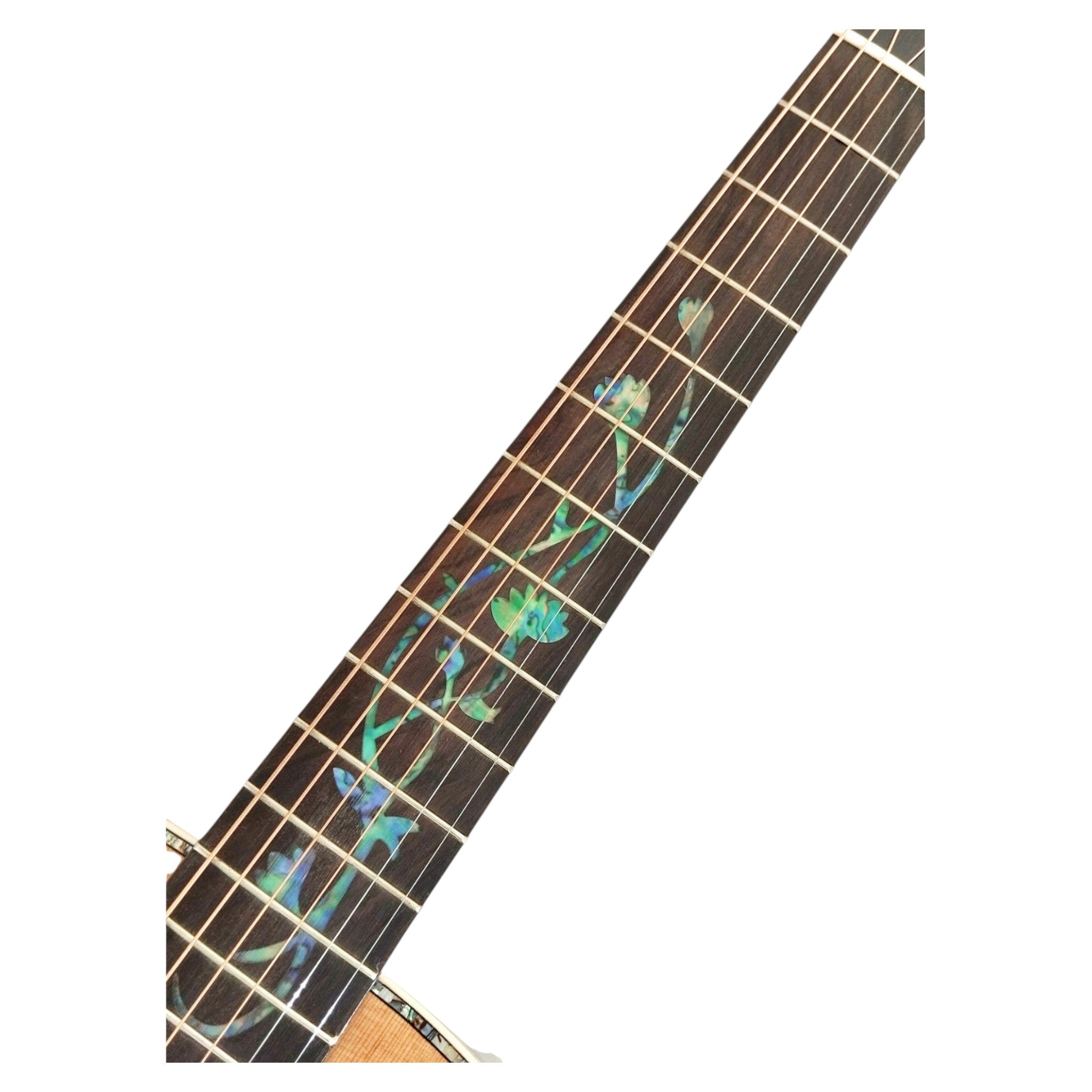 Haze LOTUS Parlor Acoustic Guitar – Solid Cedar Top, Gloss Natural, Abalone Vine Inlay