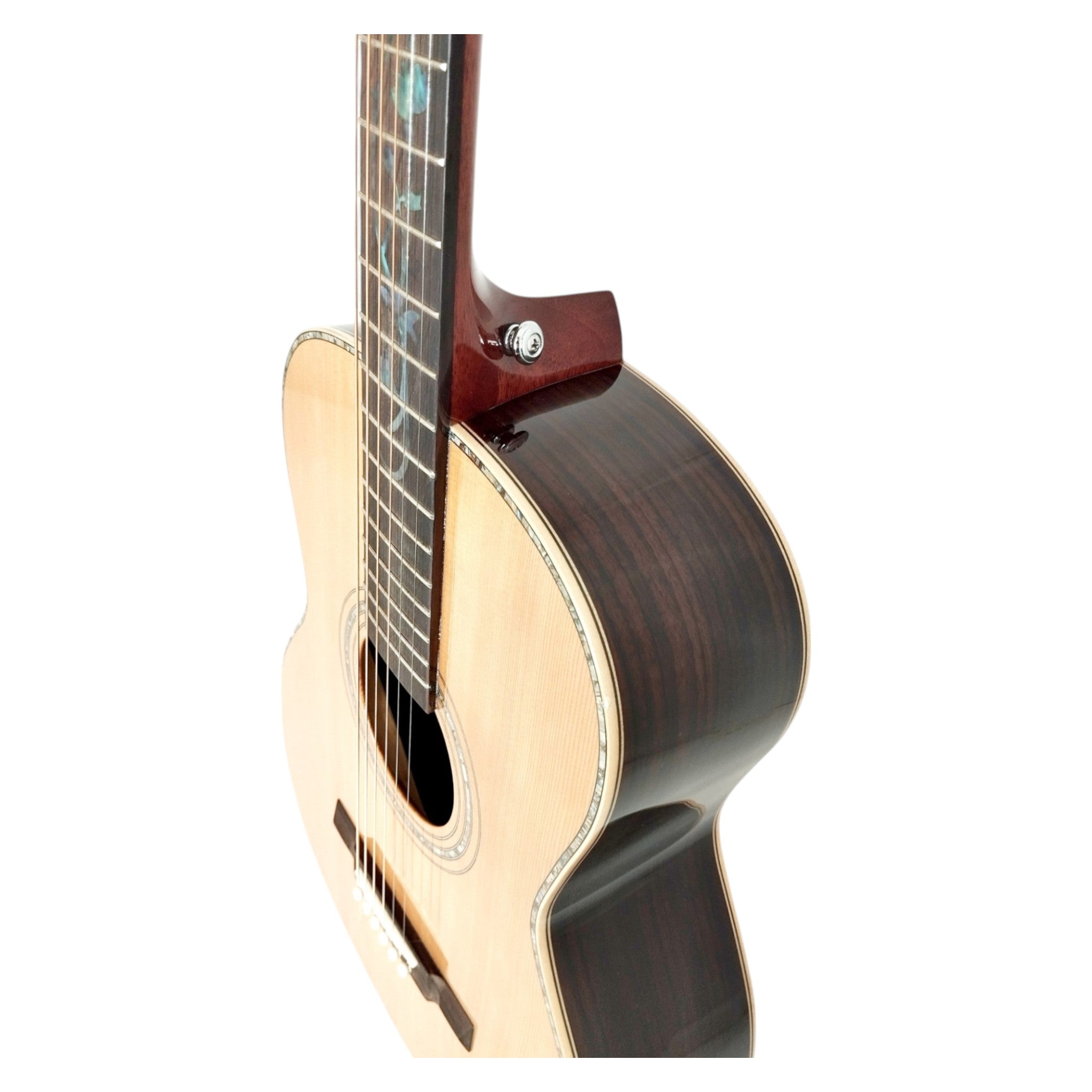 Haze LOTUS Parlor Acoustic Guitar – Solid Cedar Top, Gloss Natural, Abalone Vine Inlay