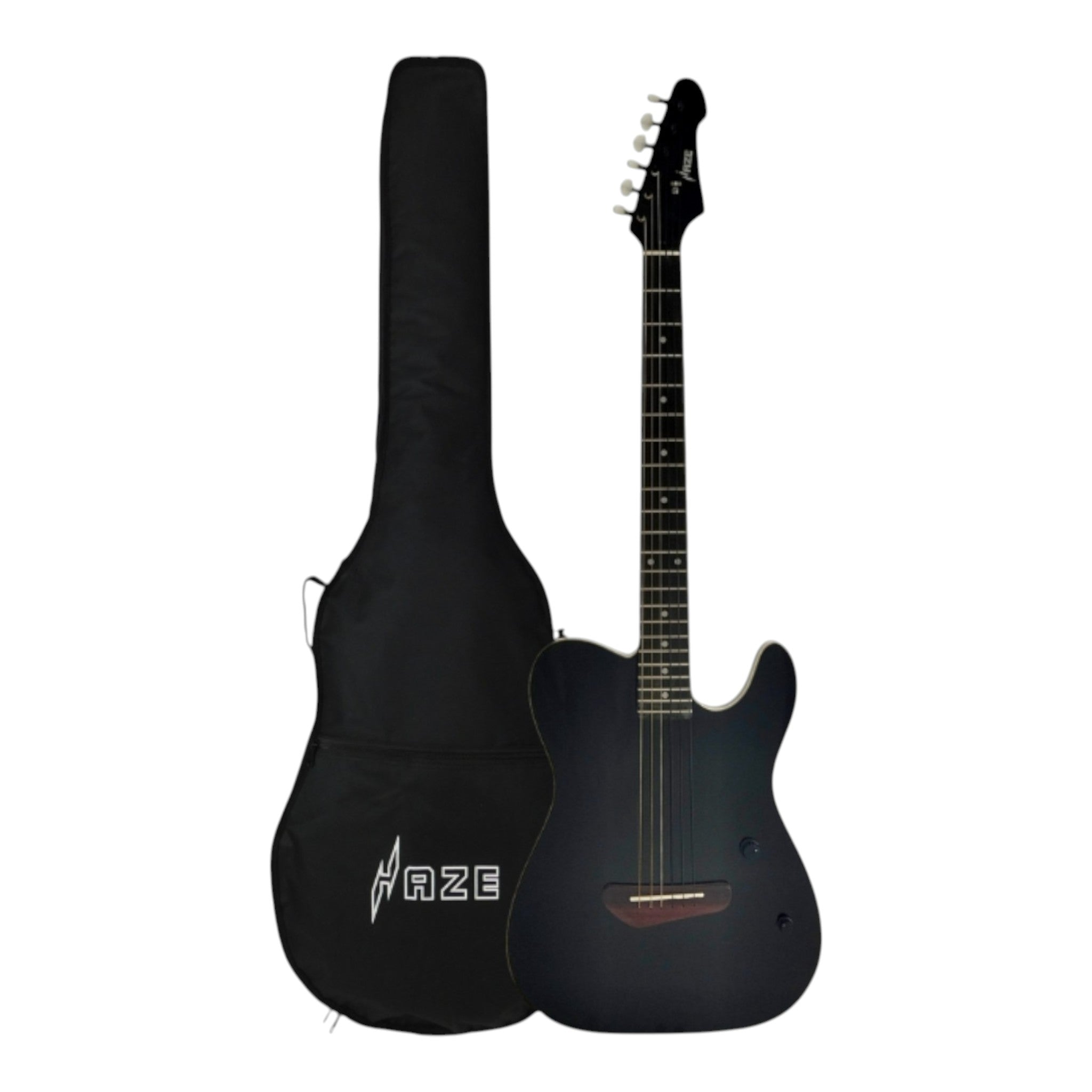 Haze MRE600 Black Silent Electric Guitar with Piezo Pickups
