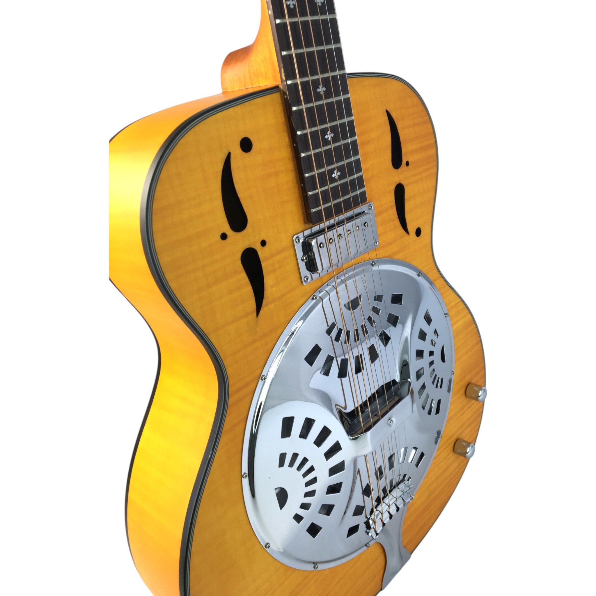 Haze SDG727 Roundneck Resonator Guitar, Flame Maple, with Pickups + Free Gig Bag