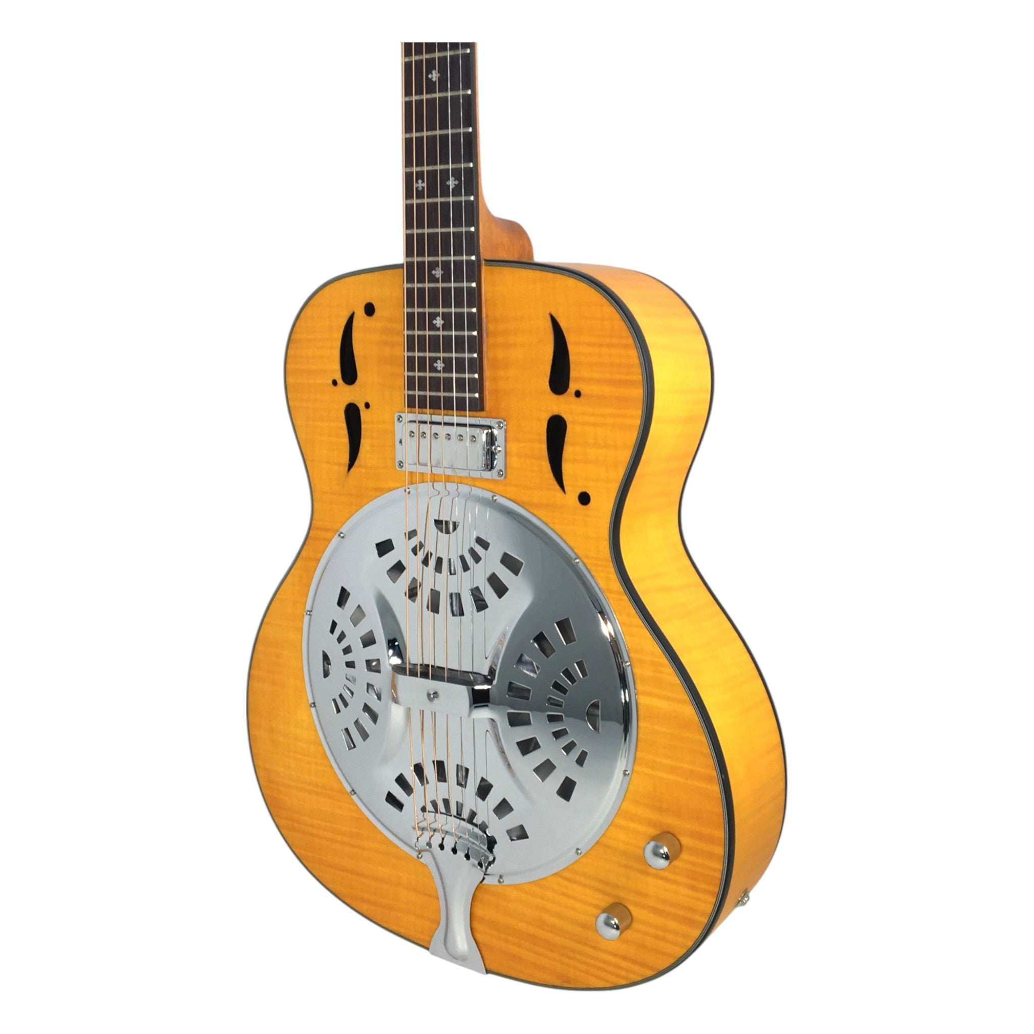Haze SDG727 Roundneck Resonator Guitar, Flame Maple, with Pickups + Free Gig Bag
