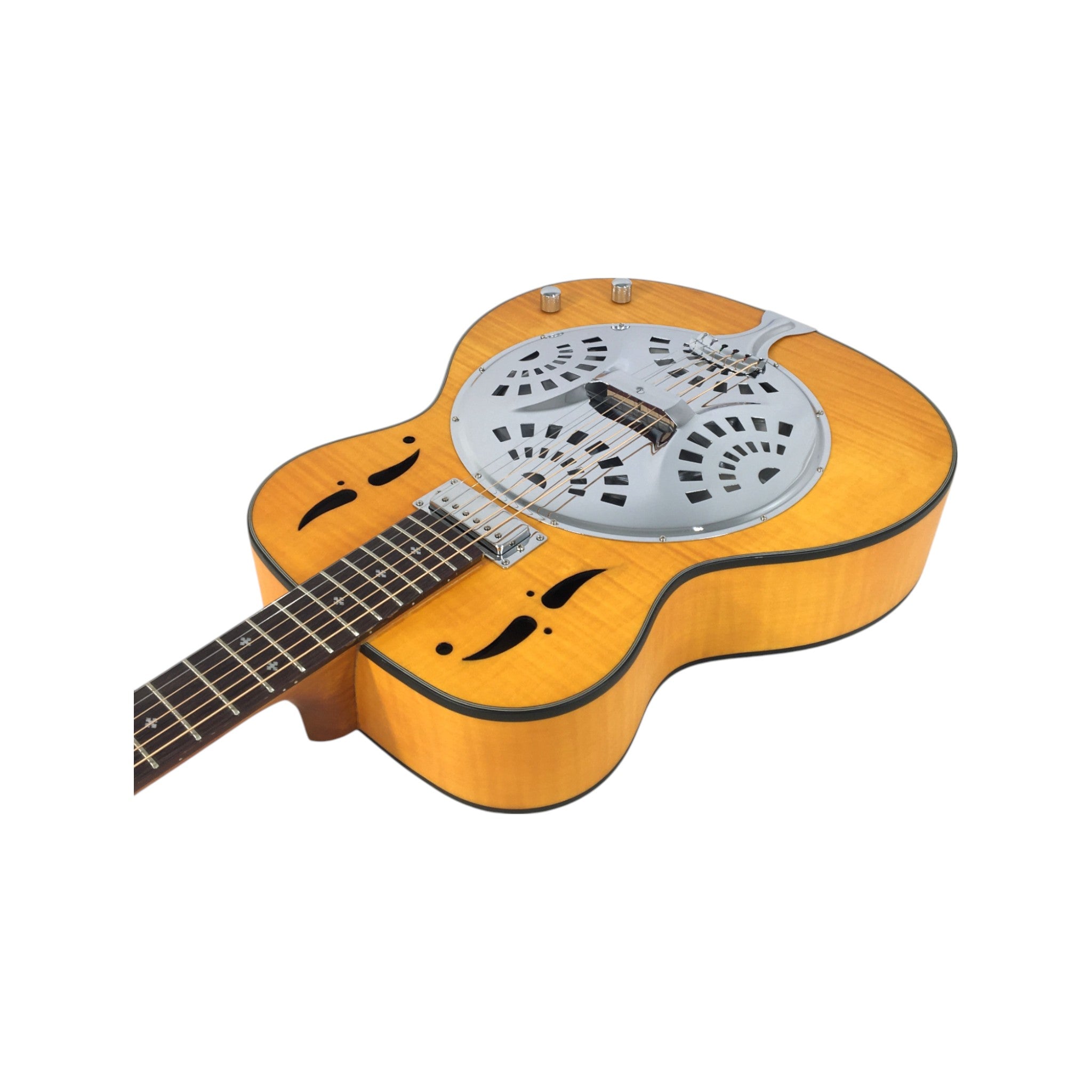 Haze SDG727 Roundneck Resonator Guitar, Flame Maple, with Pickups + Free Gig Bag