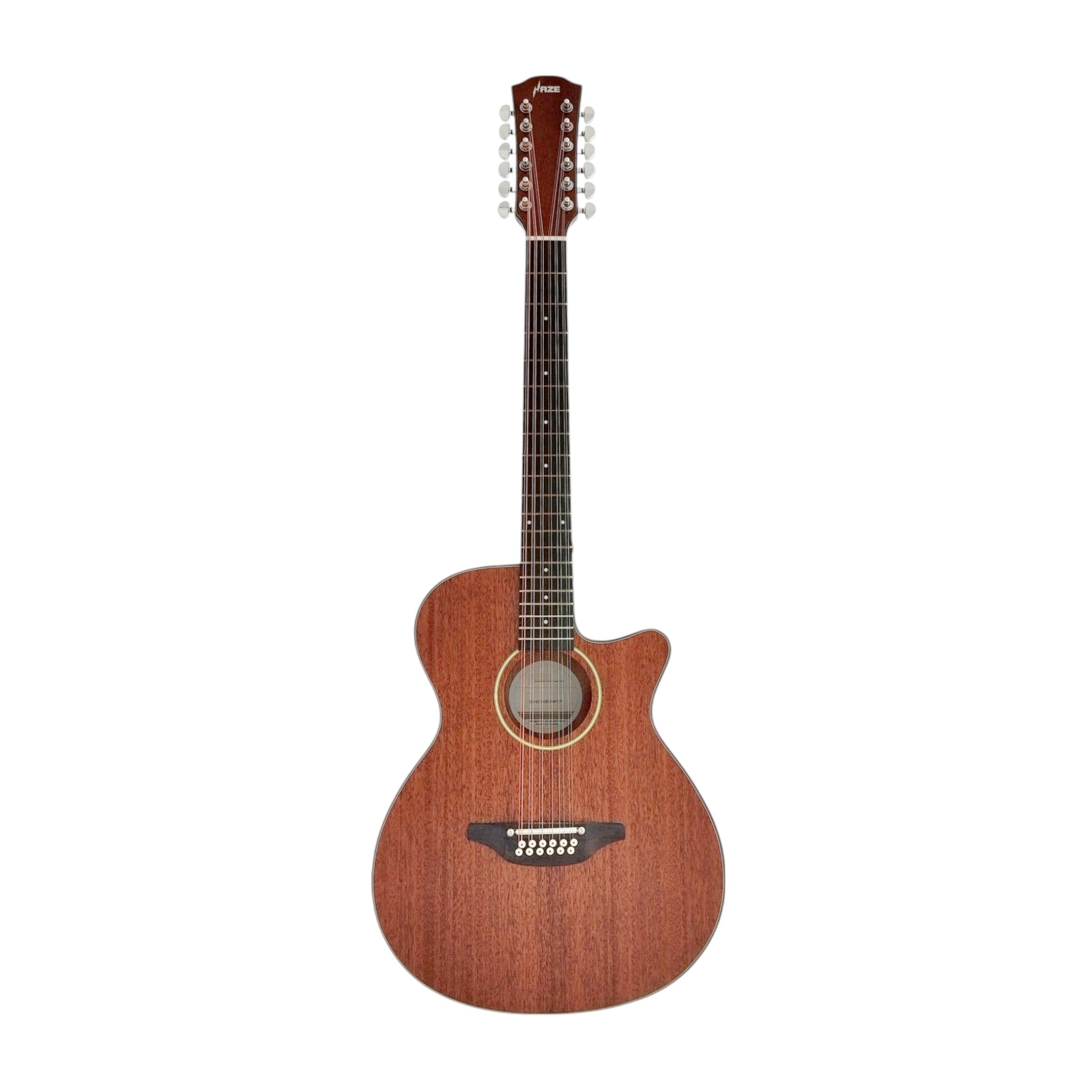 Haze SDG82712CEQSM 12-String Mahogany/Sapele Body Acoustic-Electric Guitar with Height Adjustable Saddle - Natural