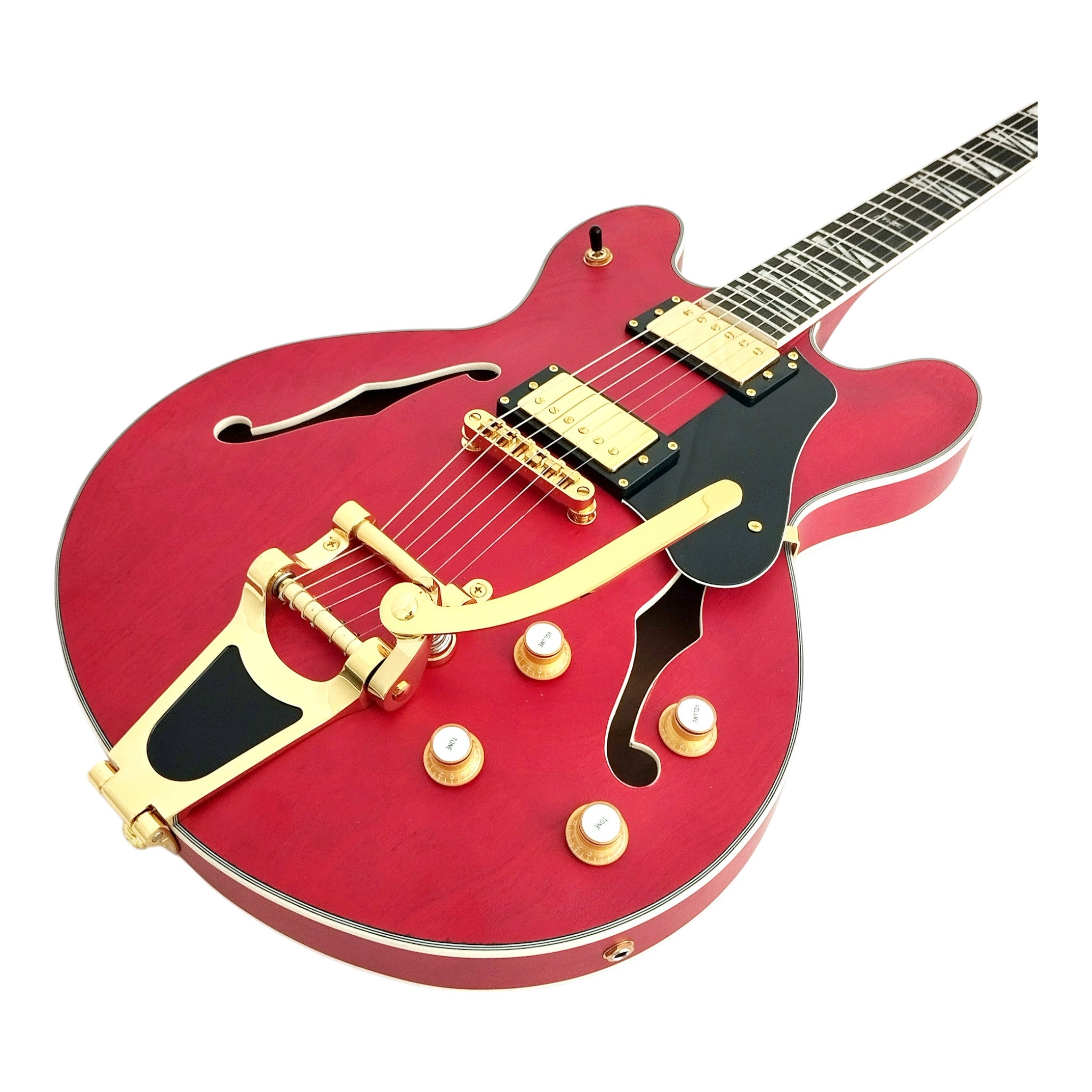 Haze SEG1975 Red Semi-Hollow Electric Guitar with Bigsby Tremolo