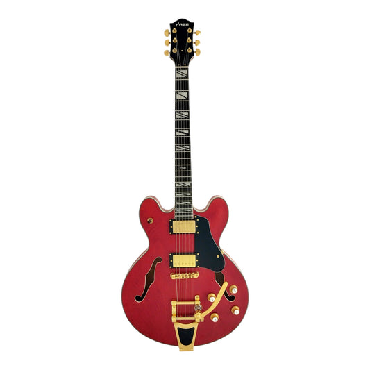 Haze SEG1975 Red Semi-Hollow Electric Guitar with Bigsby Tremolo