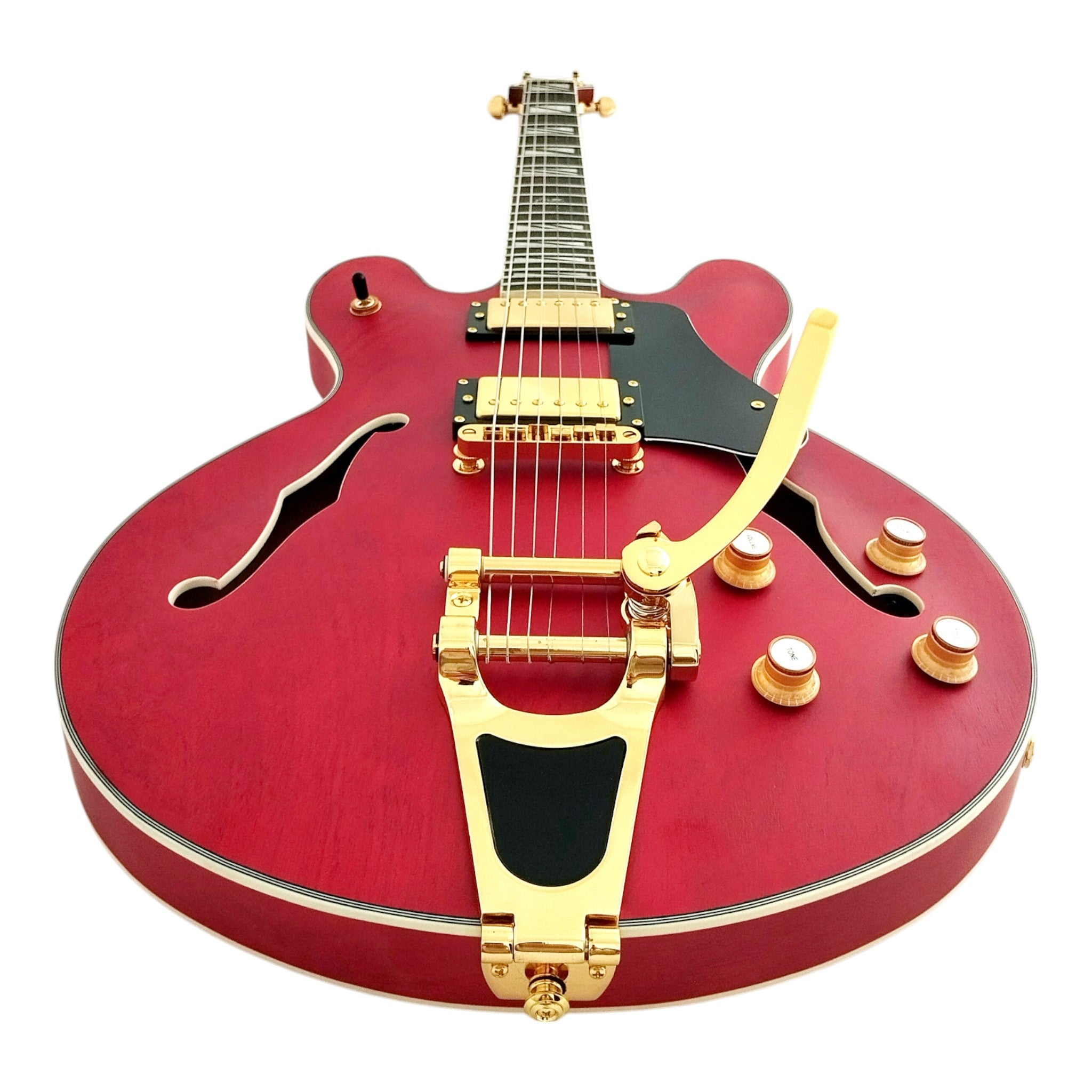Haze SEG1975 Red Semi-Hollow Electric Guitar with Bigsby Tremolo