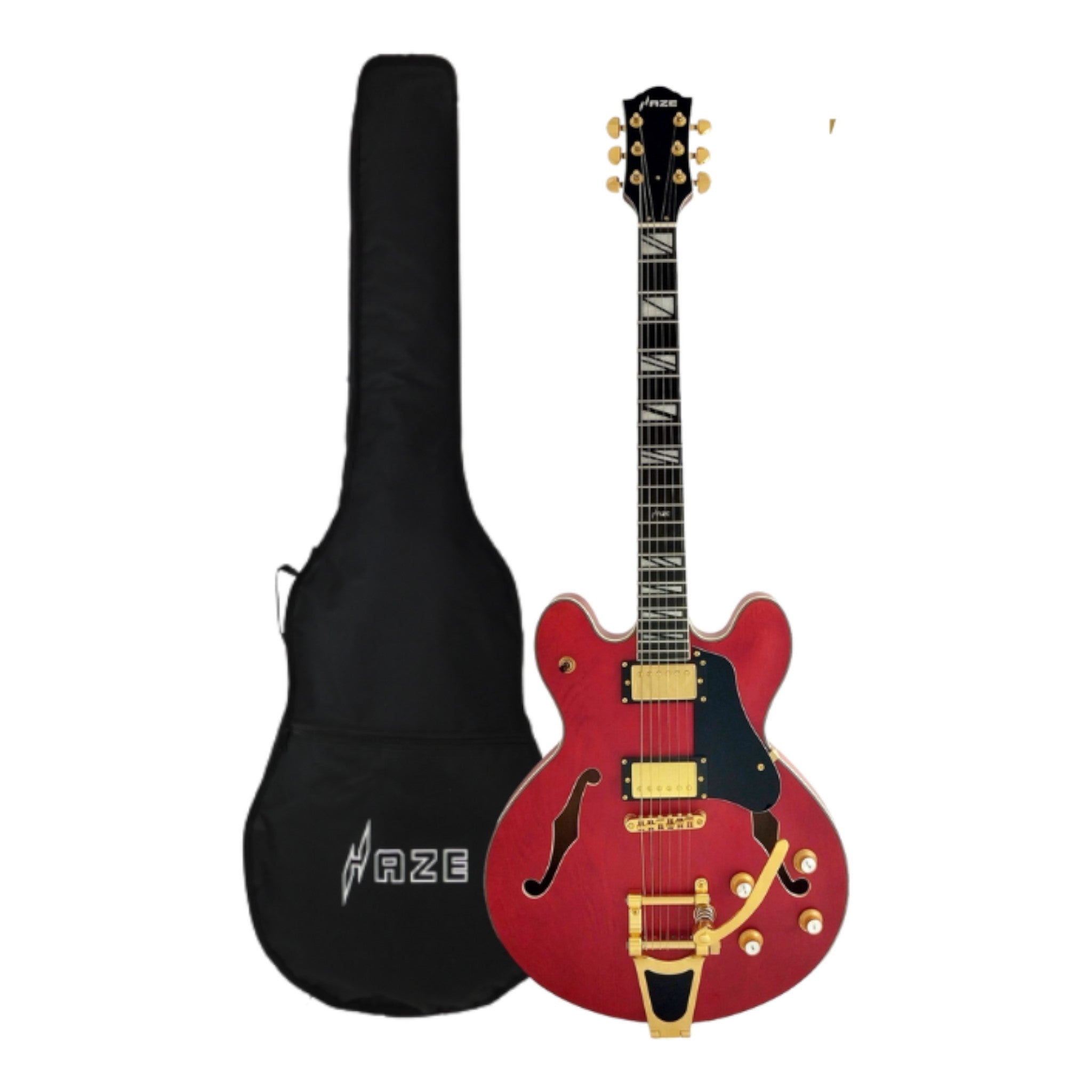 Haze SEG1975 Red Semi-Hollow Electric Guitar with Bigsby Tremolo