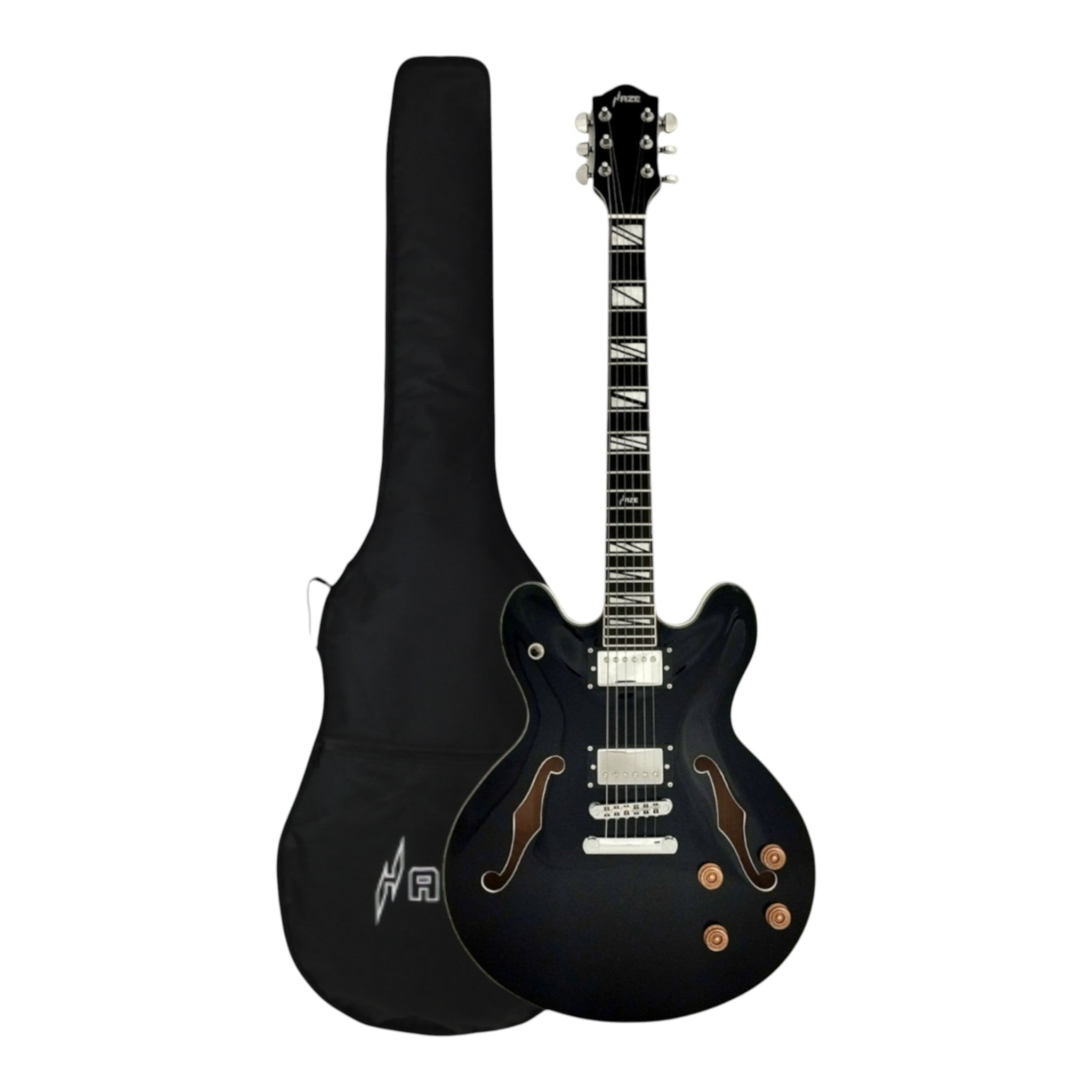 Haze SEG272 Black Semi-Hollow Electric Guitar with Dual Humbuckers