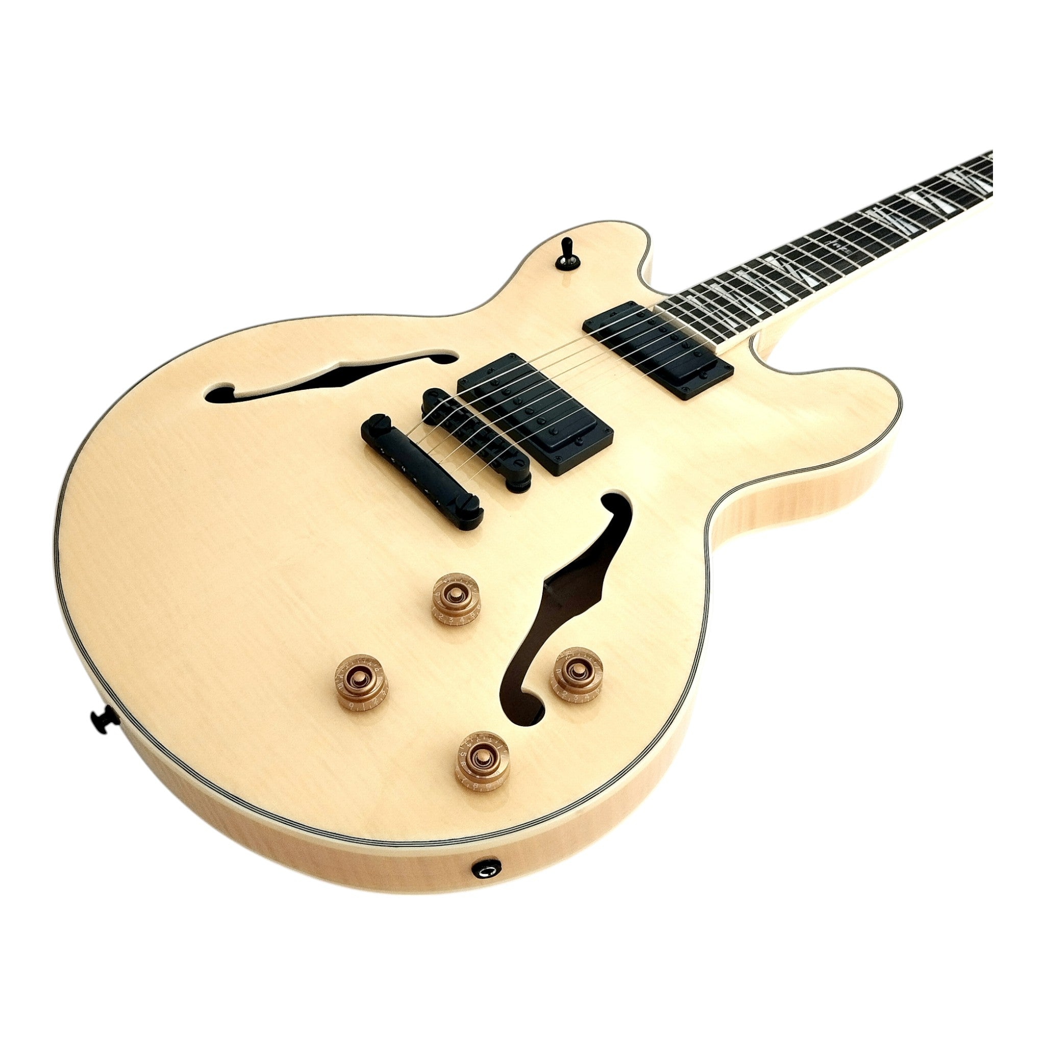 Haze SEG272 Natural Semi-Hollow Electric Guitar with Dual Humbuckers and Flame Maple Top
