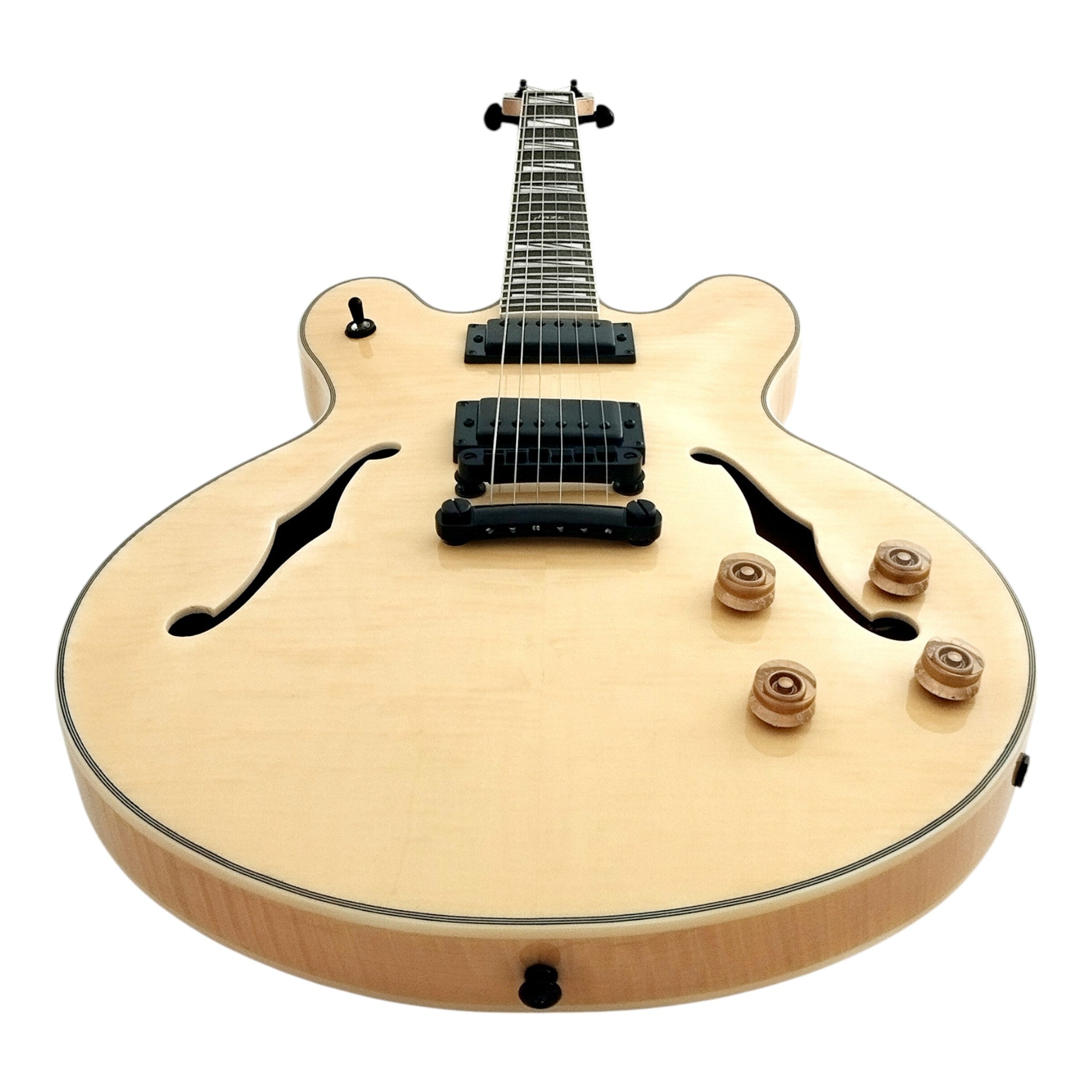 Haze SEG272 Natural Semi-Hollow Electric Guitar with Dual Humbuckers and Flame Maple Top