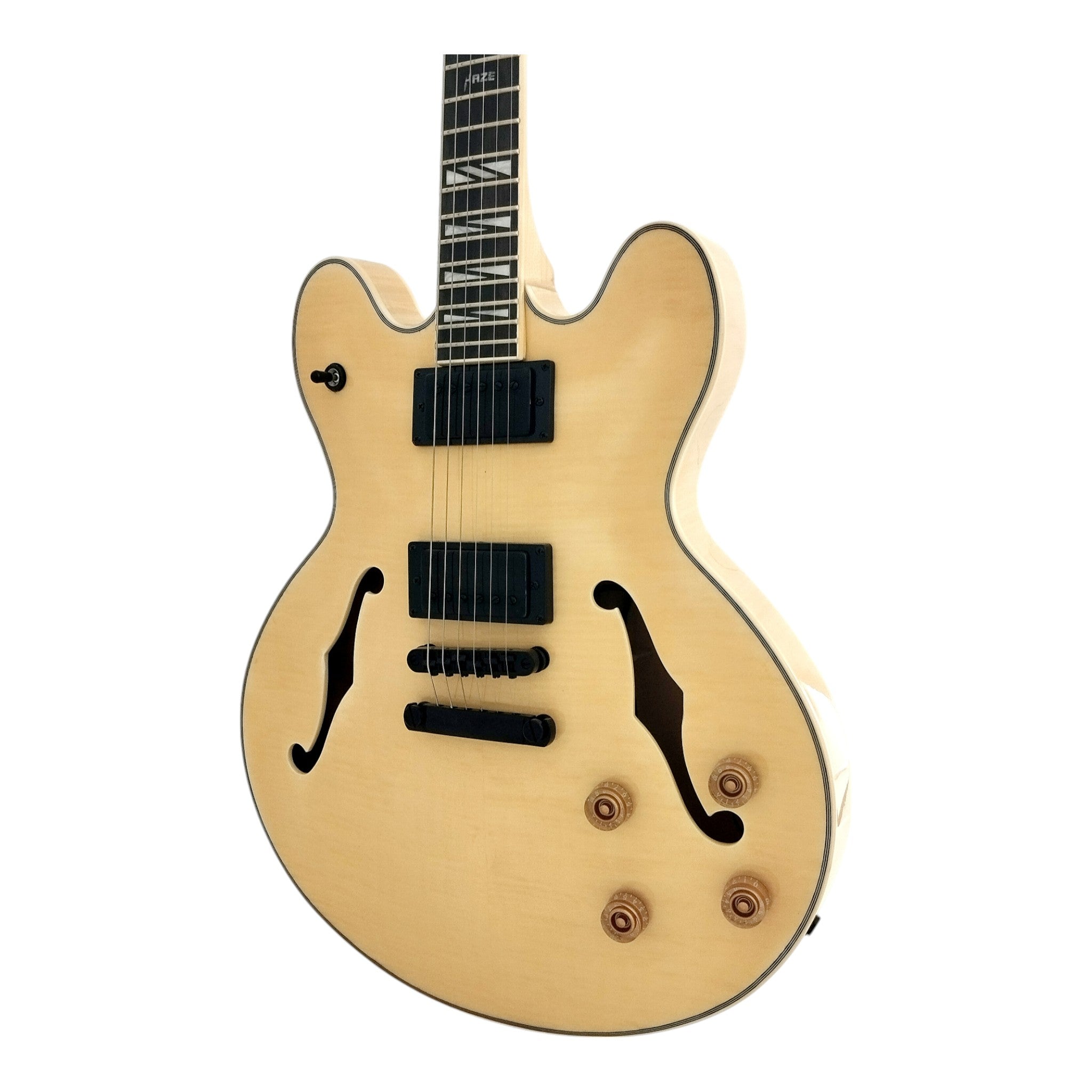 Haze SEG272 Natural Semi-Hollow Electric Guitar with Dual Humbuckers and Flame Maple Top