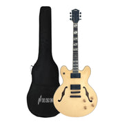 Haze SEG272 Natural Semi-Hollow Electric Guitar with Dual Humbuckers and Flame Maple Top