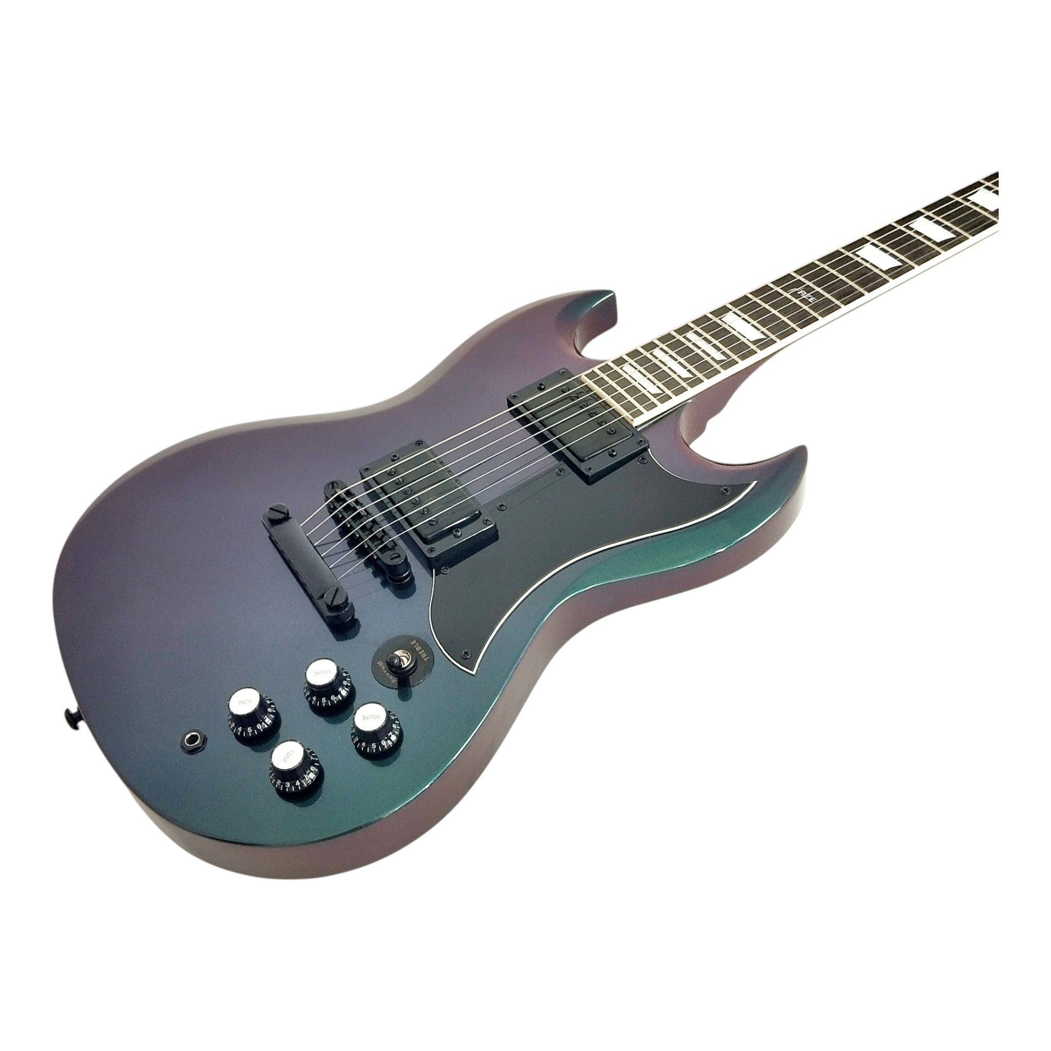 Haze SEG275 Chameleon Green/Purple "Hex" Electric Guitar with Dual Humbuckers