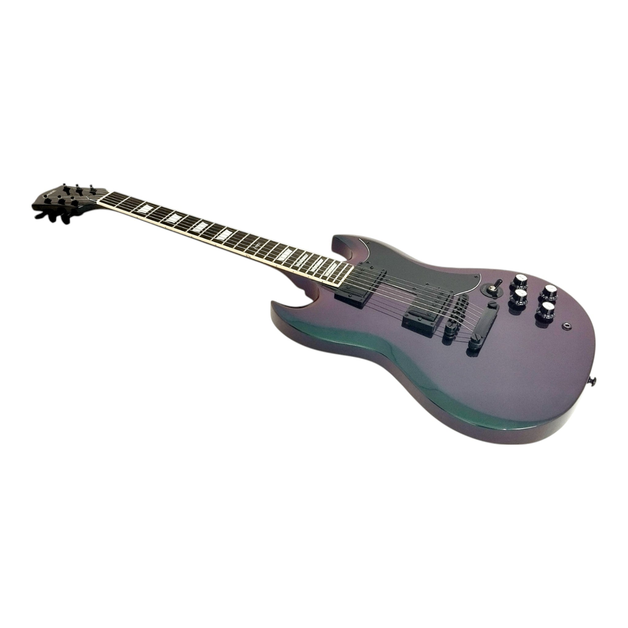 Haze SEG275 Chameleon Green/Purple "Hex" Electric Guitar with Dual Humbuckers