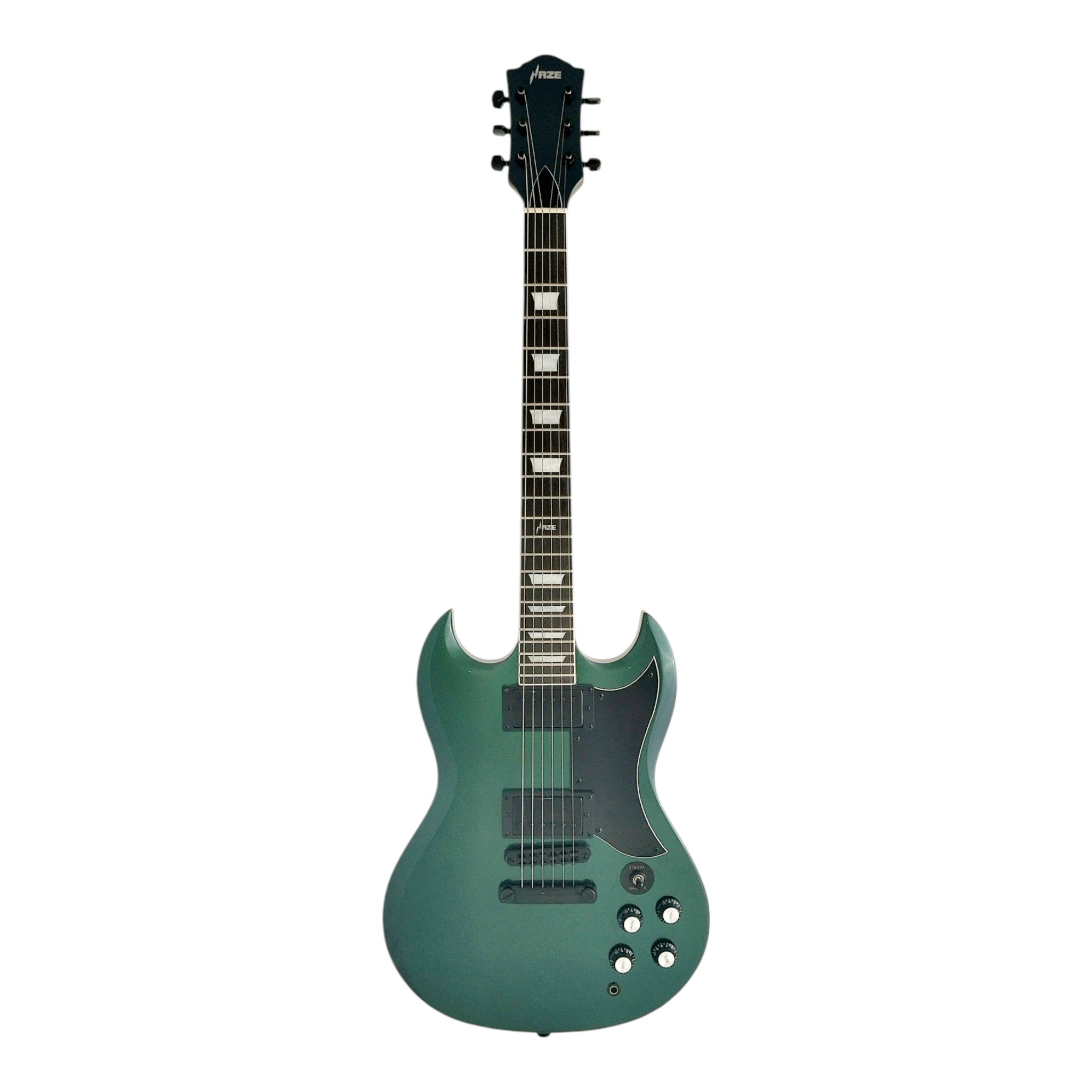 Haze SEG275 Chameleon Green/Purple "Hex" Electric Guitar with Dual Humbuckers