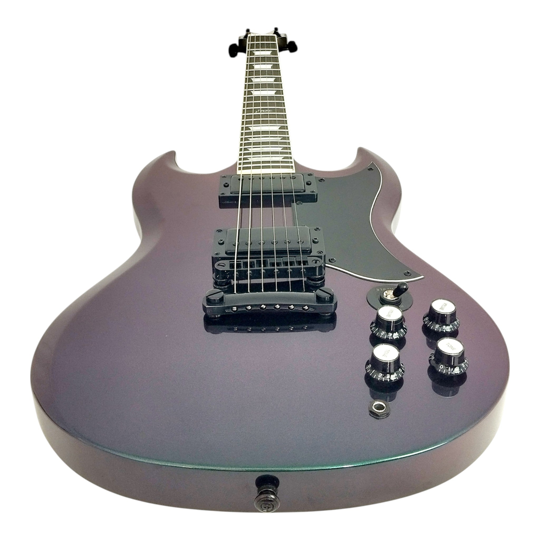 Haze SEG275 Chameleon Green/Purple "Hex" Electric Guitar with Dual Humbuckers