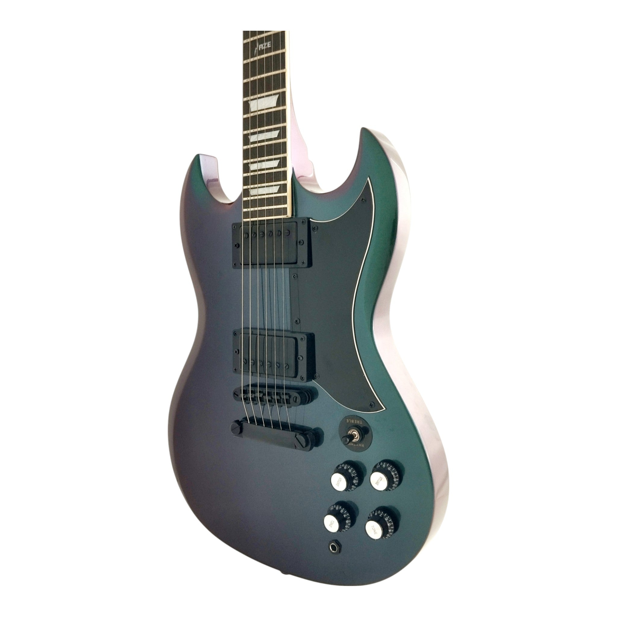 Haze SEG275 Chameleon Green/Purple "Hex" Electric Guitar with Dual Humbuckers