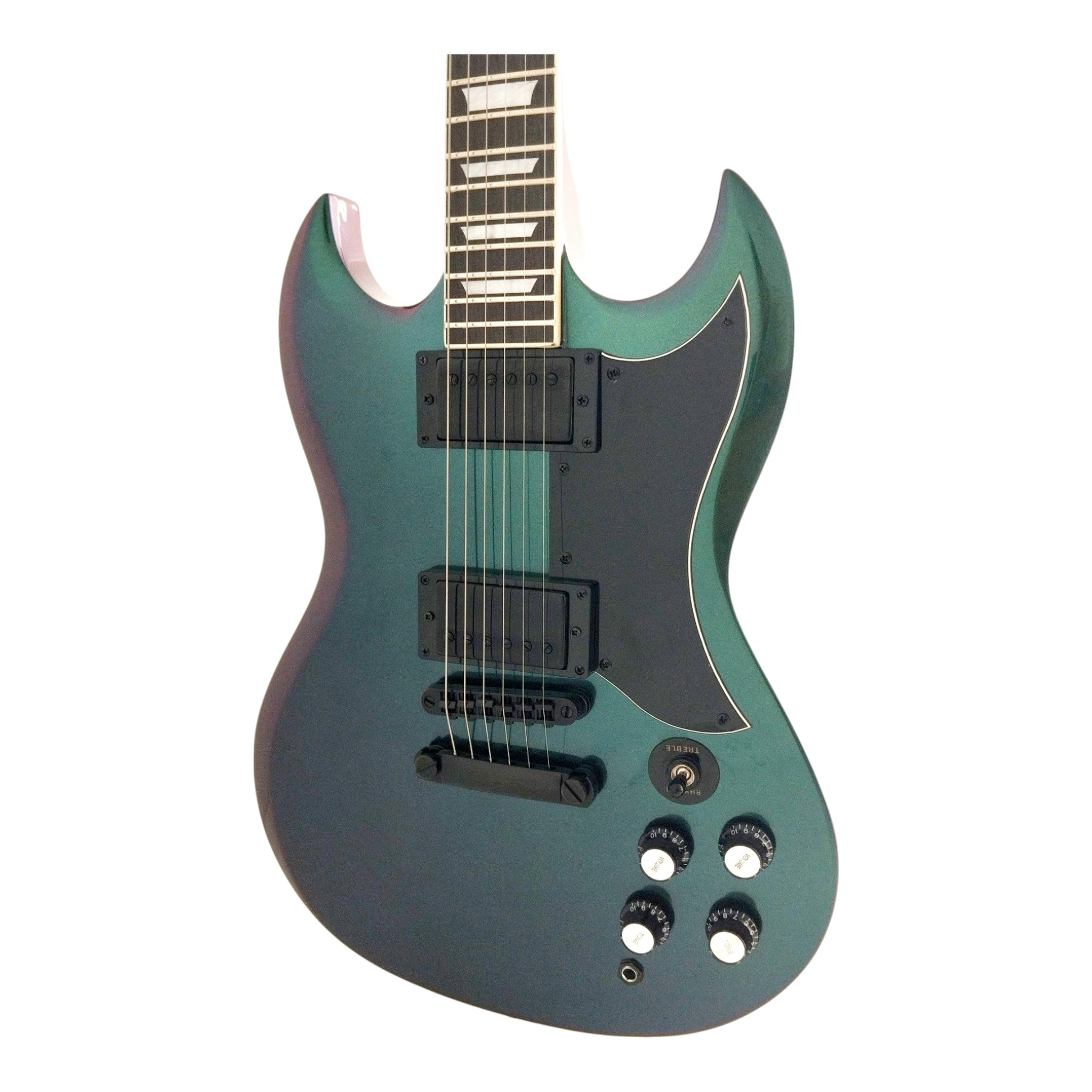 Haze SEG275 Chameleon Green/Purple "Hex" Electric Guitar with Dual Humbuckers