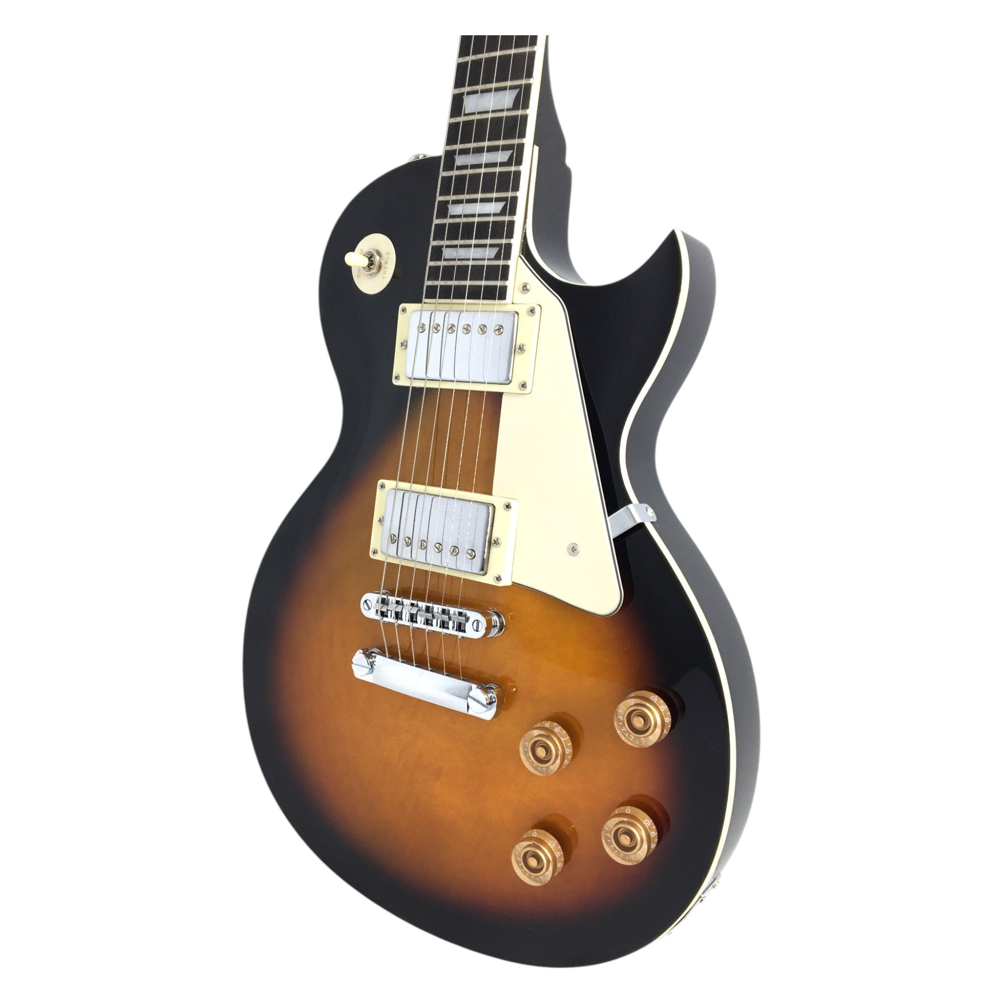 Haze SEG277 Vintageburst Electric Guitar with Humbuckers and Flame Maple Top + 10W Amp. (Optional)