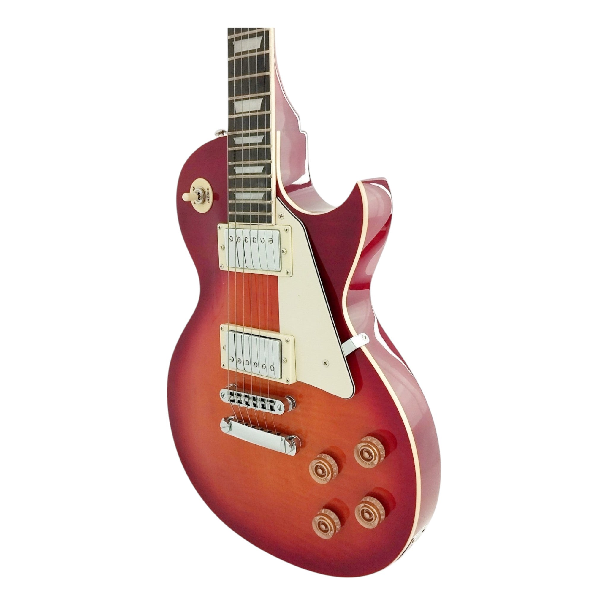Haze SEG277 Cherryburst Electric Guitar with Humbuckers and Flame Maple Top + 10W Amp. (Optional)