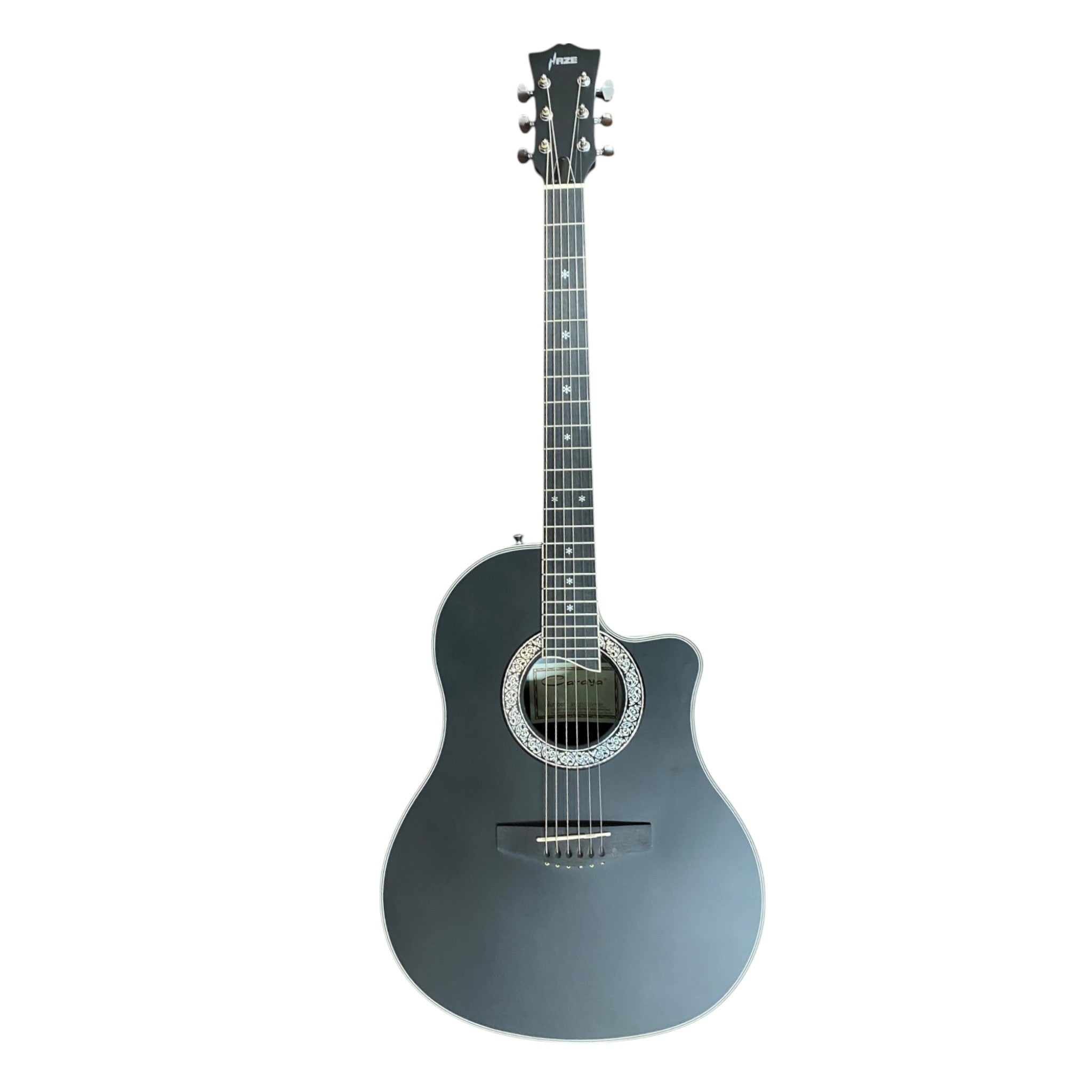 Haze SP721CEQMBK Roundback Built-In Pickups Fibre Glass Back Acoustic Guitar - Black