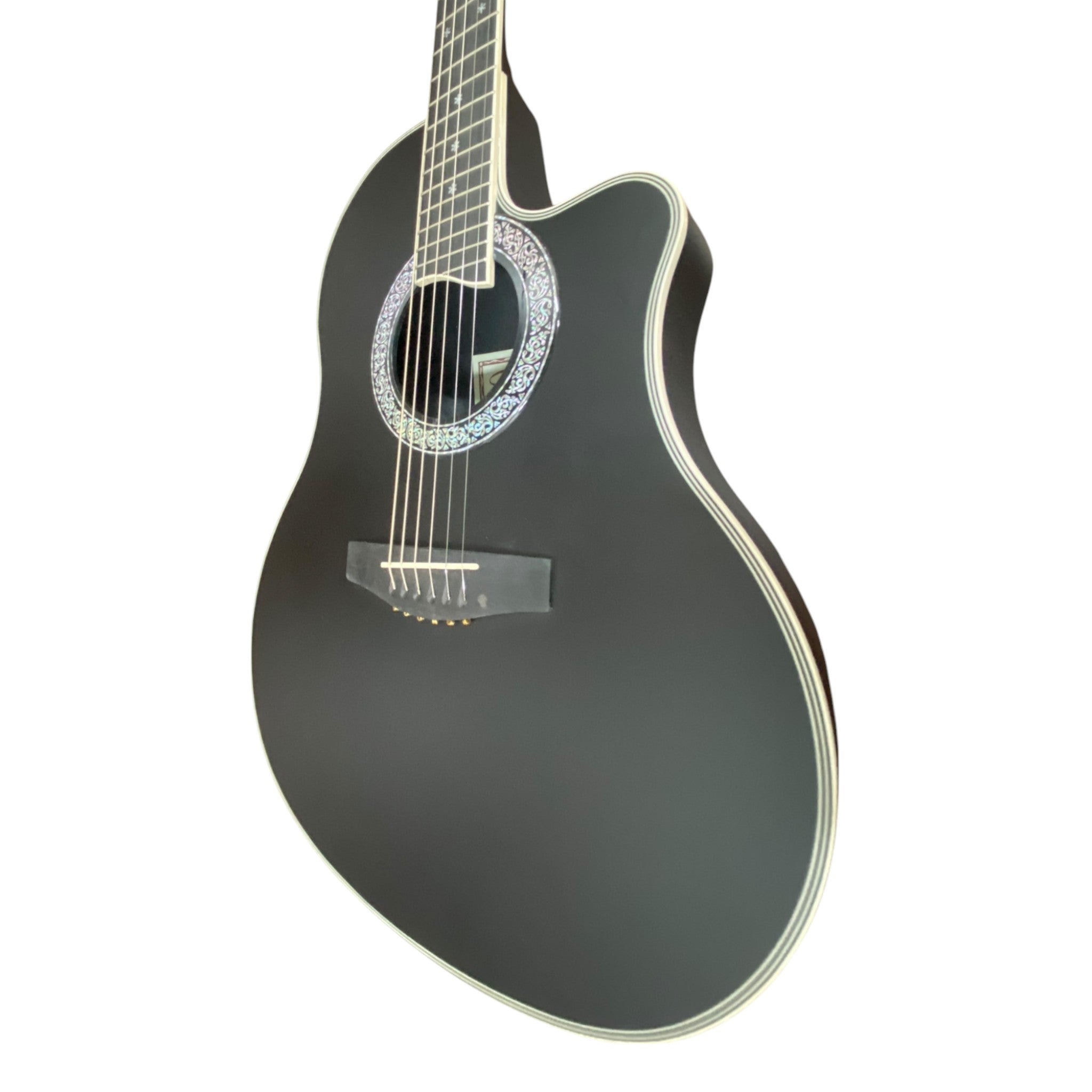 Haze SP721CEQMBK Roundback Built-In Pickups Fibre Glass Back Acoustic Guitar - Black