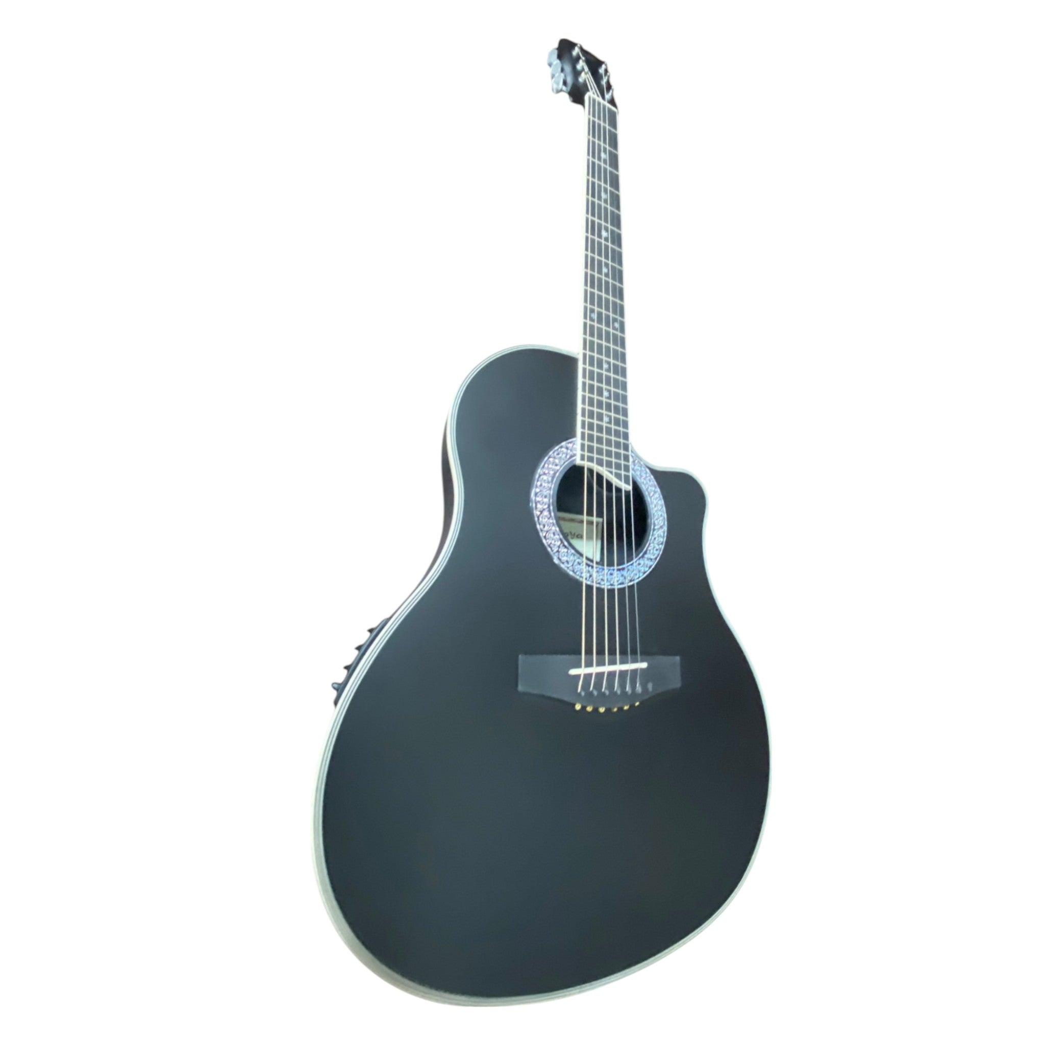Haze SP721CEQMBK Roundback Built-In Pickups Fibre Glass Back Acoustic Guitar - Black