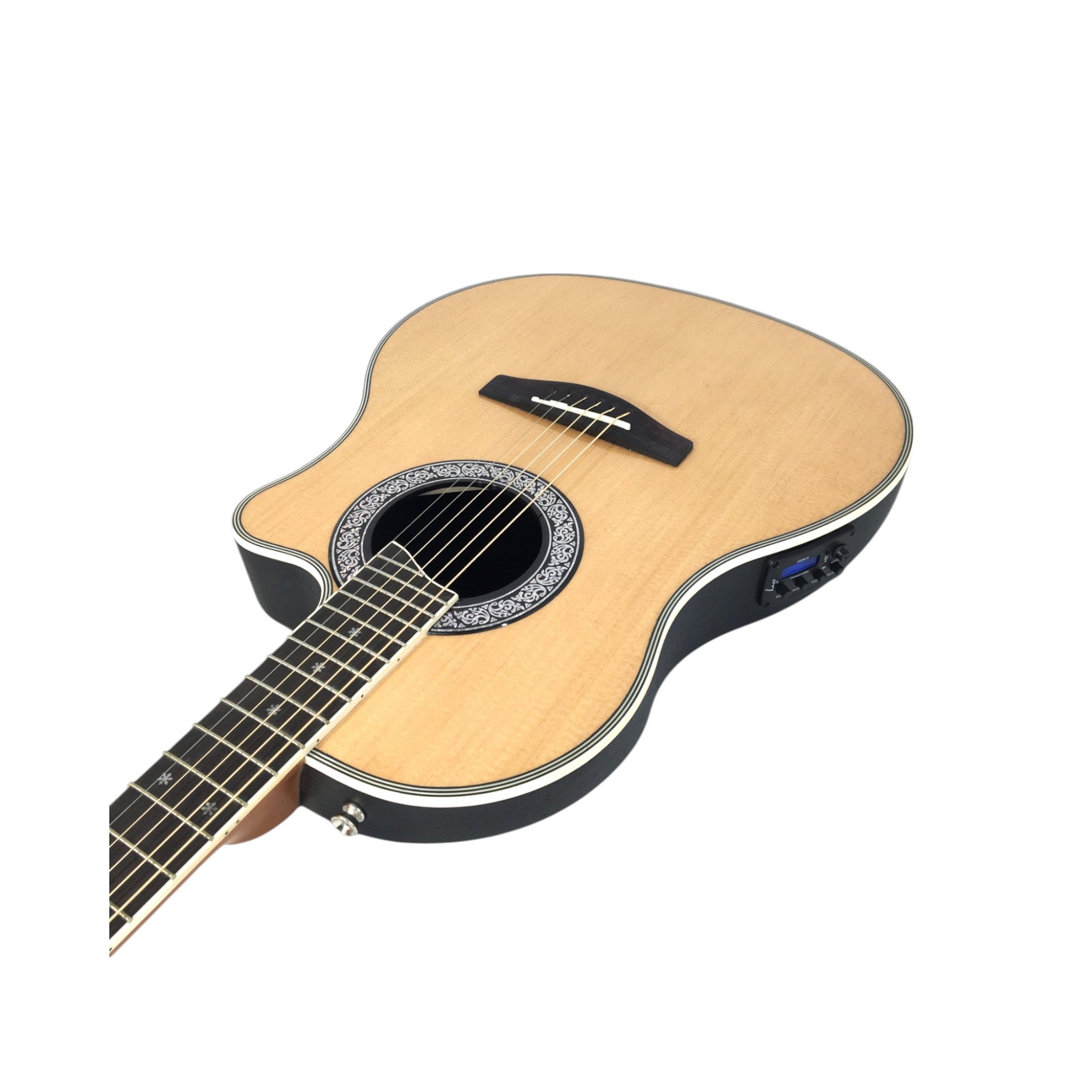 Haze SP721CEQN Fibre Glass Roundback Built-In Pickups/Tuner Acoustic Guitar - Natural with Accessories and 10W Amp. (Optional)