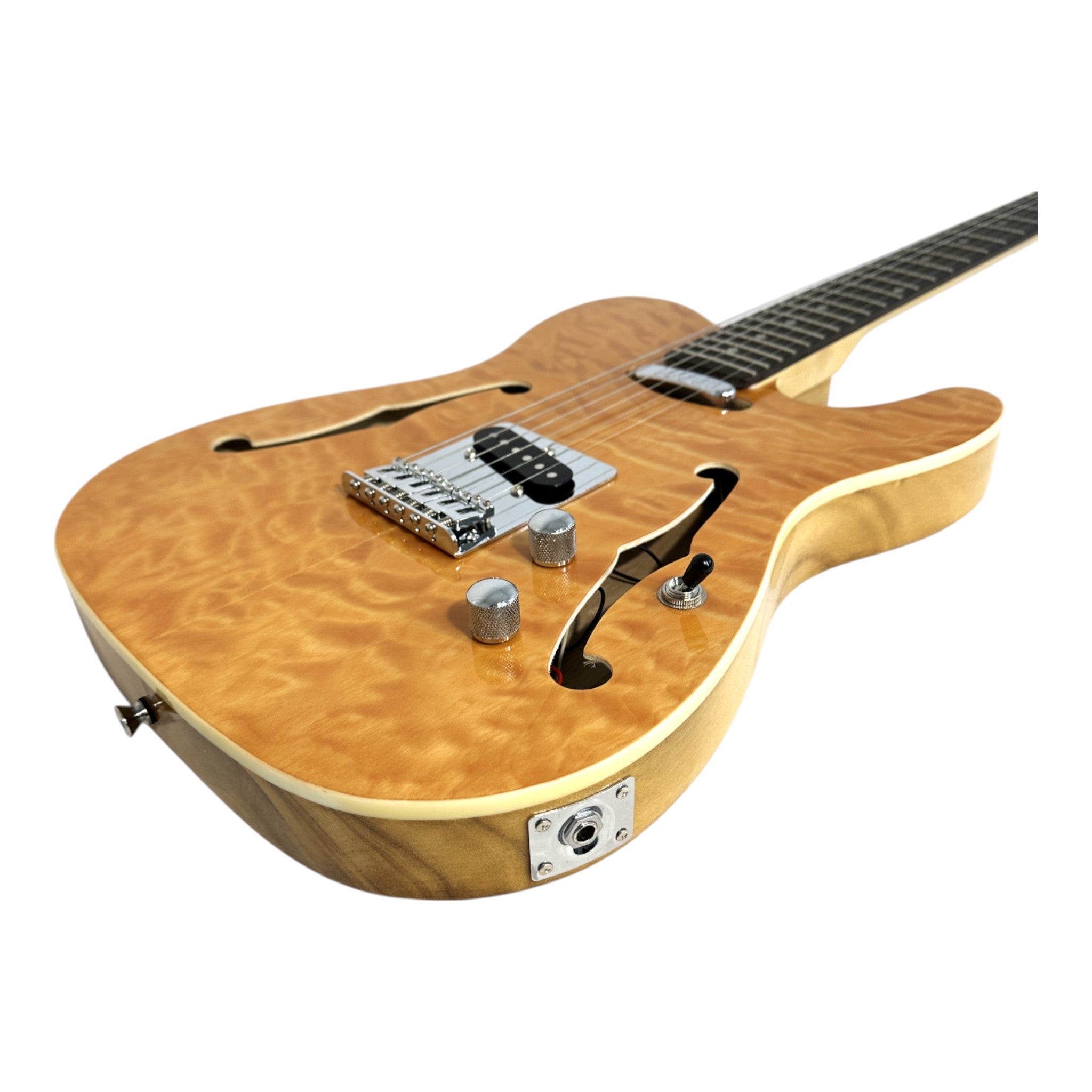 Haze TL190 Quilted Natural Semi-Hollow Lightweight Electric Guitar with Single Coil Pickups