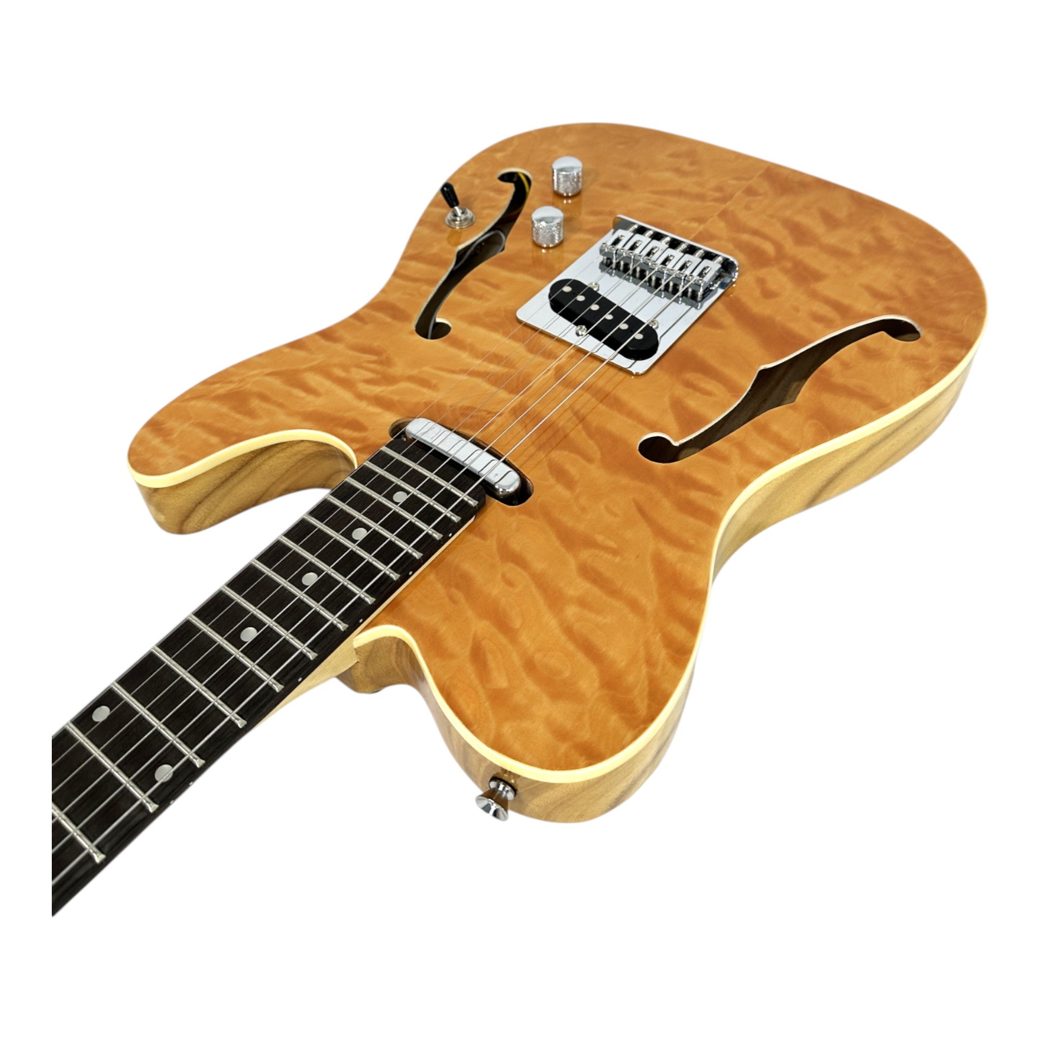 Haze TL190 Quilted Natural Semi-Hollow Lightweight Electric Guitar with Single Coil Pickups