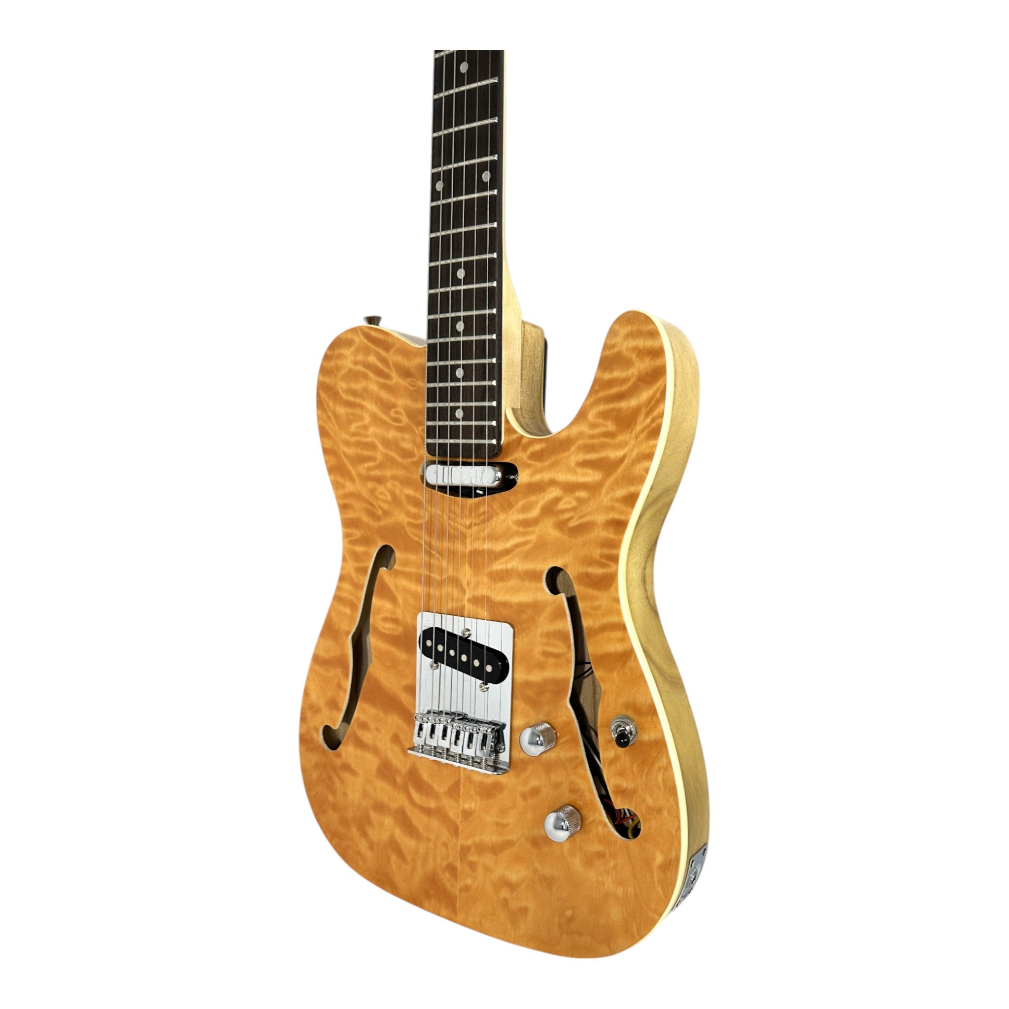 Haze TL190 Quilted Natural Semi-Hollow Lightweight Electric Guitar with Single Coil Pickups