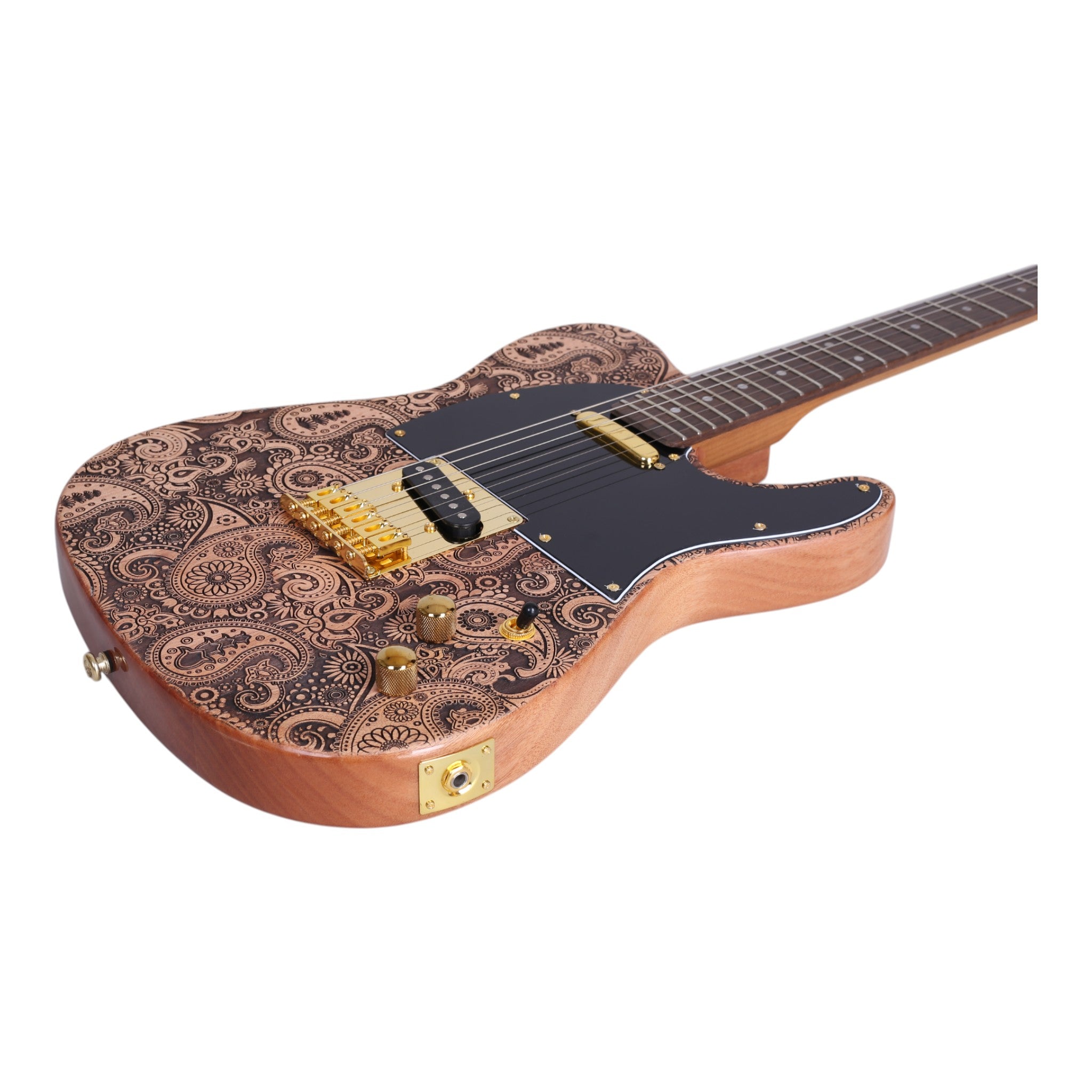 Haze TL197 Engraved Woodgrain "Buta" Electric Guitar with Single Coils