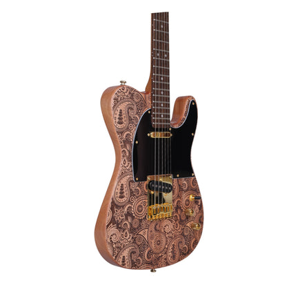 Haze TL197 Engraved Woodgrain "Buta" Electric Guitar with Single Coils
