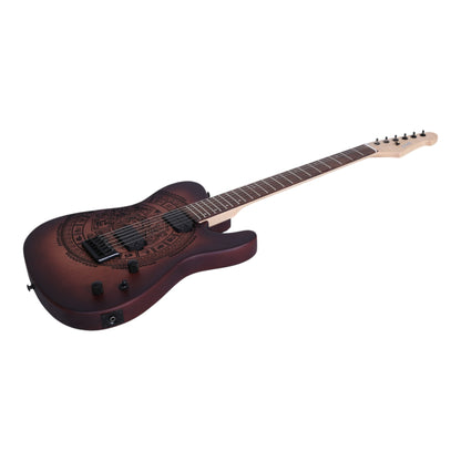 Haze TL197 Engraved Vintageburst "Aztec Sun" HH Electric Guitar with Dual Humbuckers