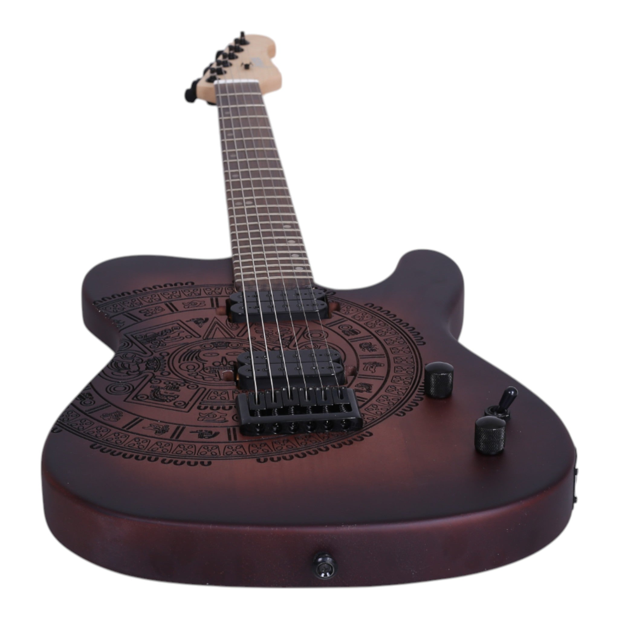 Haze TL197 Engraved Vintageburst "Aztec Sun" HH Electric Guitar with Dual Humbuckers