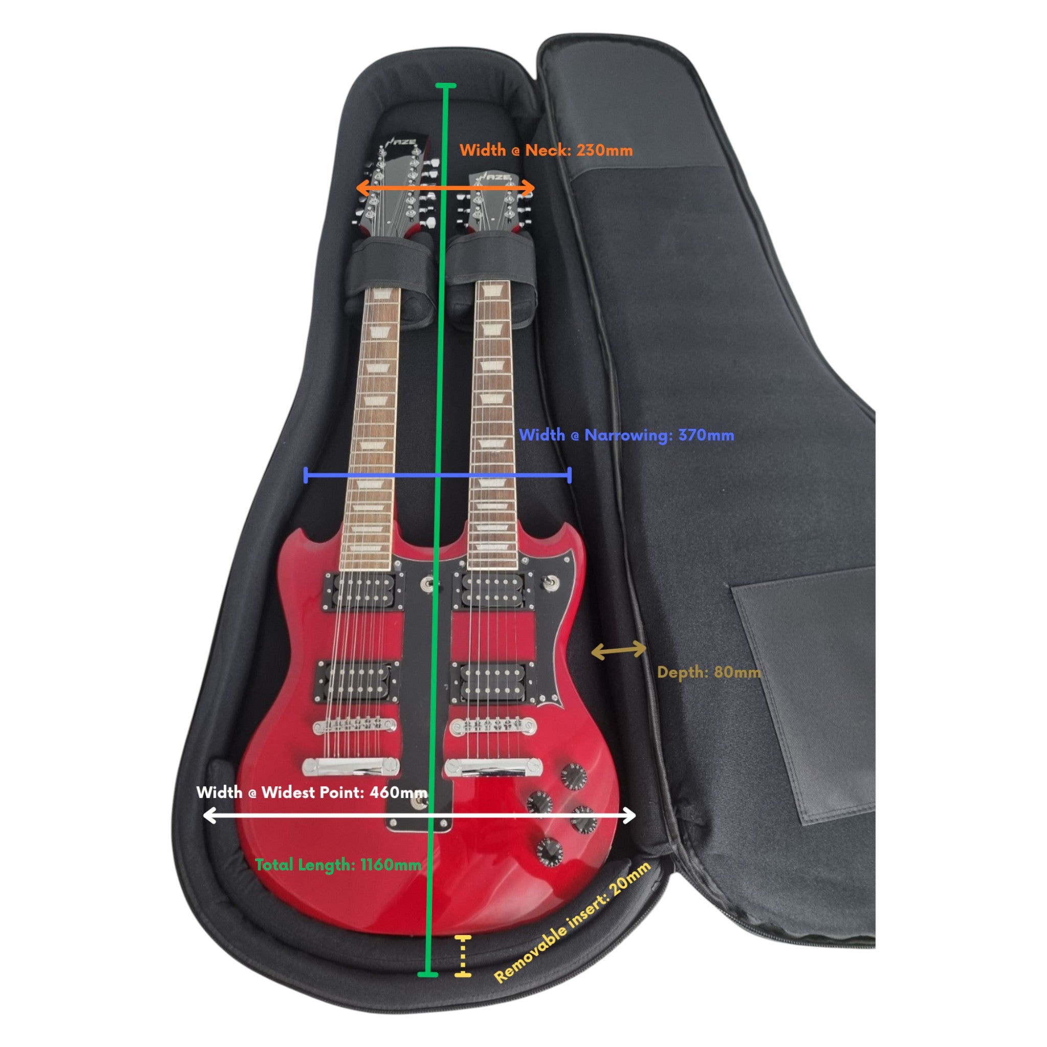 DE20PB 20mm Double Neck Guitar Padded Bag