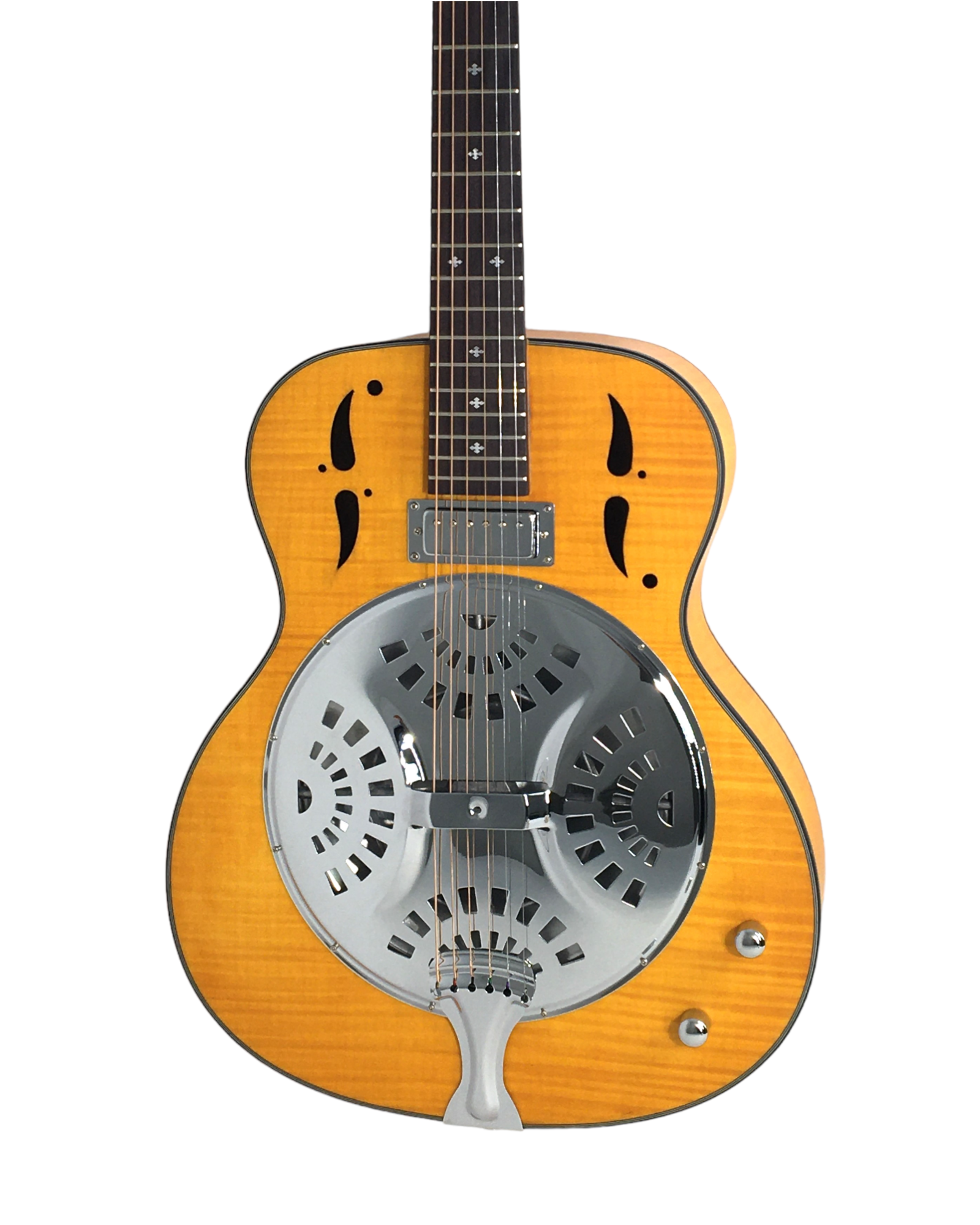 Haze SDG727 Roundneck Resonator Guitar, Flame Maple, with Pickups + Free Gig Bag