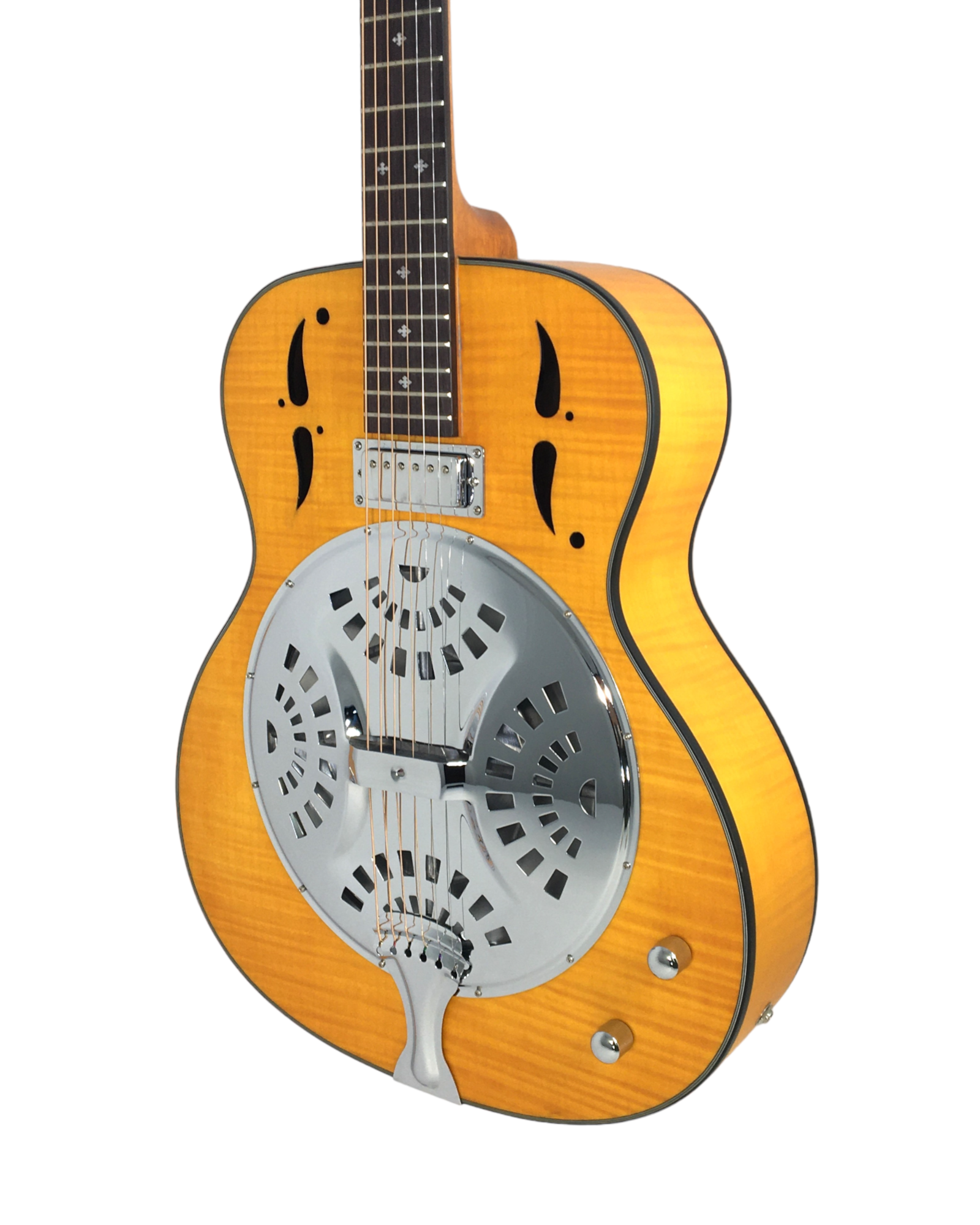 Haze SDG727 Roundneck Resonator Guitar, Flame Maple, with Pickups + Free Gig Bag