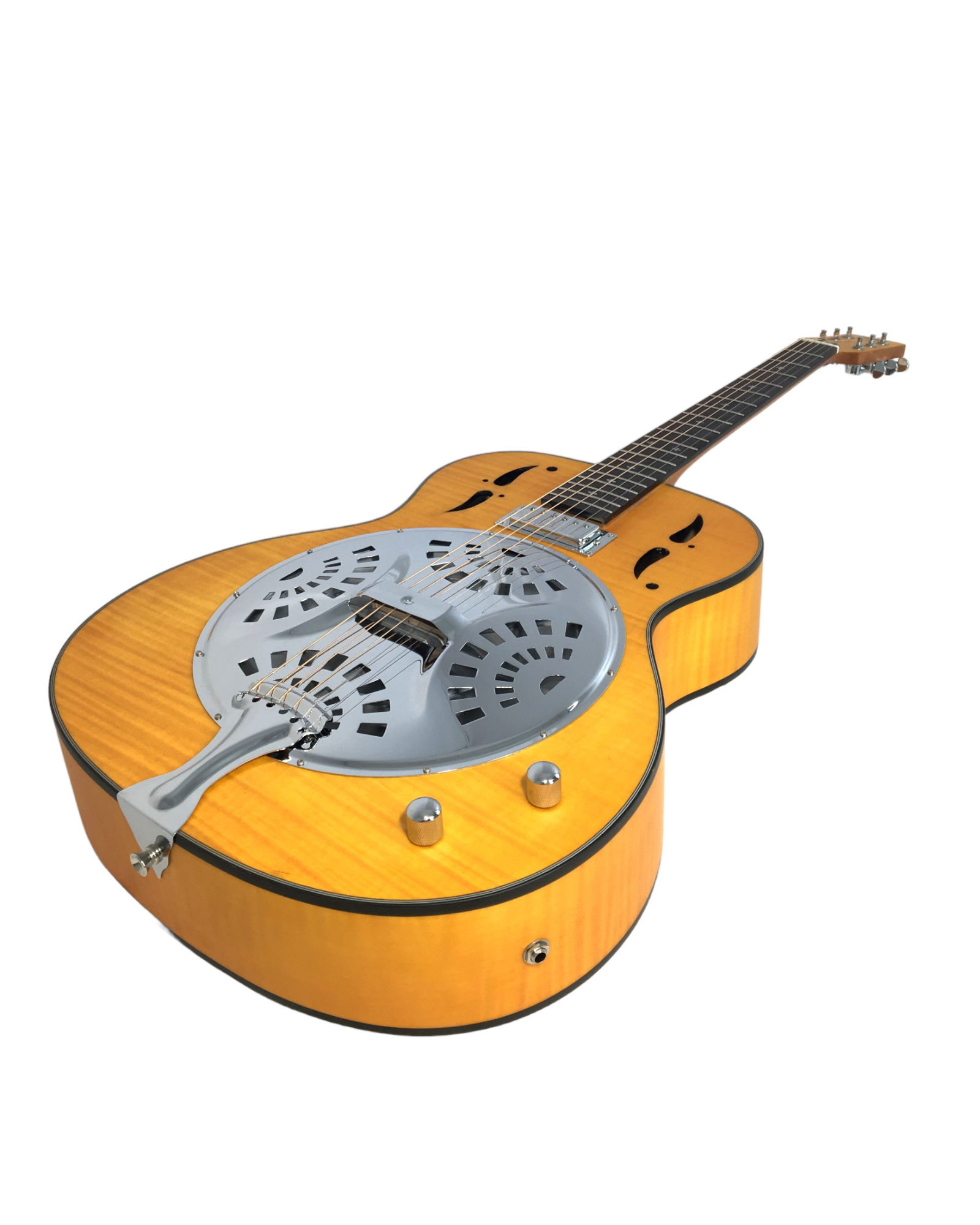 Haze SDG727 Roundneck Resonator Guitar, Flame Maple, with Pickups + Free Gig Bag