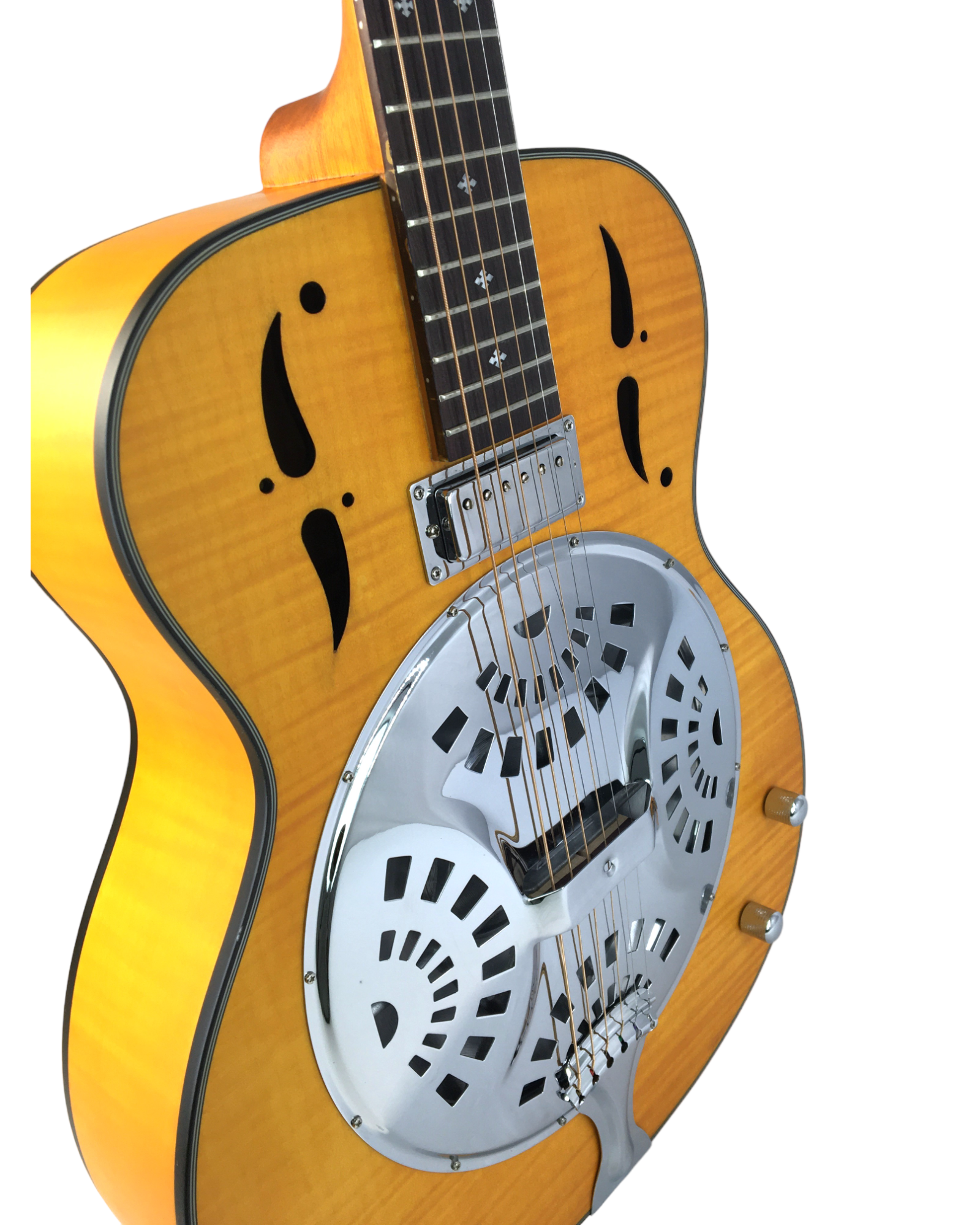 Haze SDG727 Roundneck Resonator Guitar, Flame Maple, with Pickups + Free Gig Bag