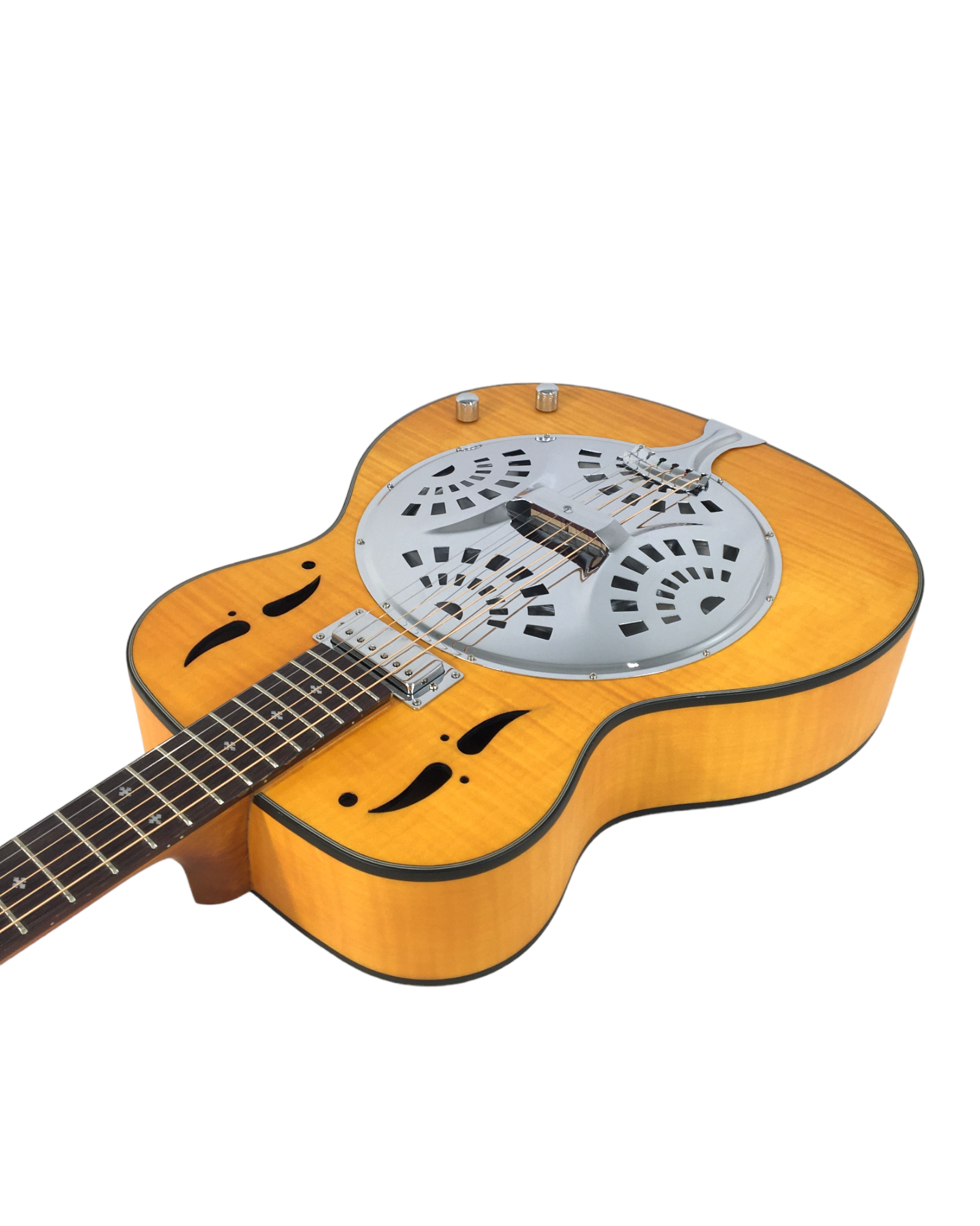 Haze SDG727 Roundneck Resonator Guitar, Flame Maple, with Pickups + Free Gig Bag