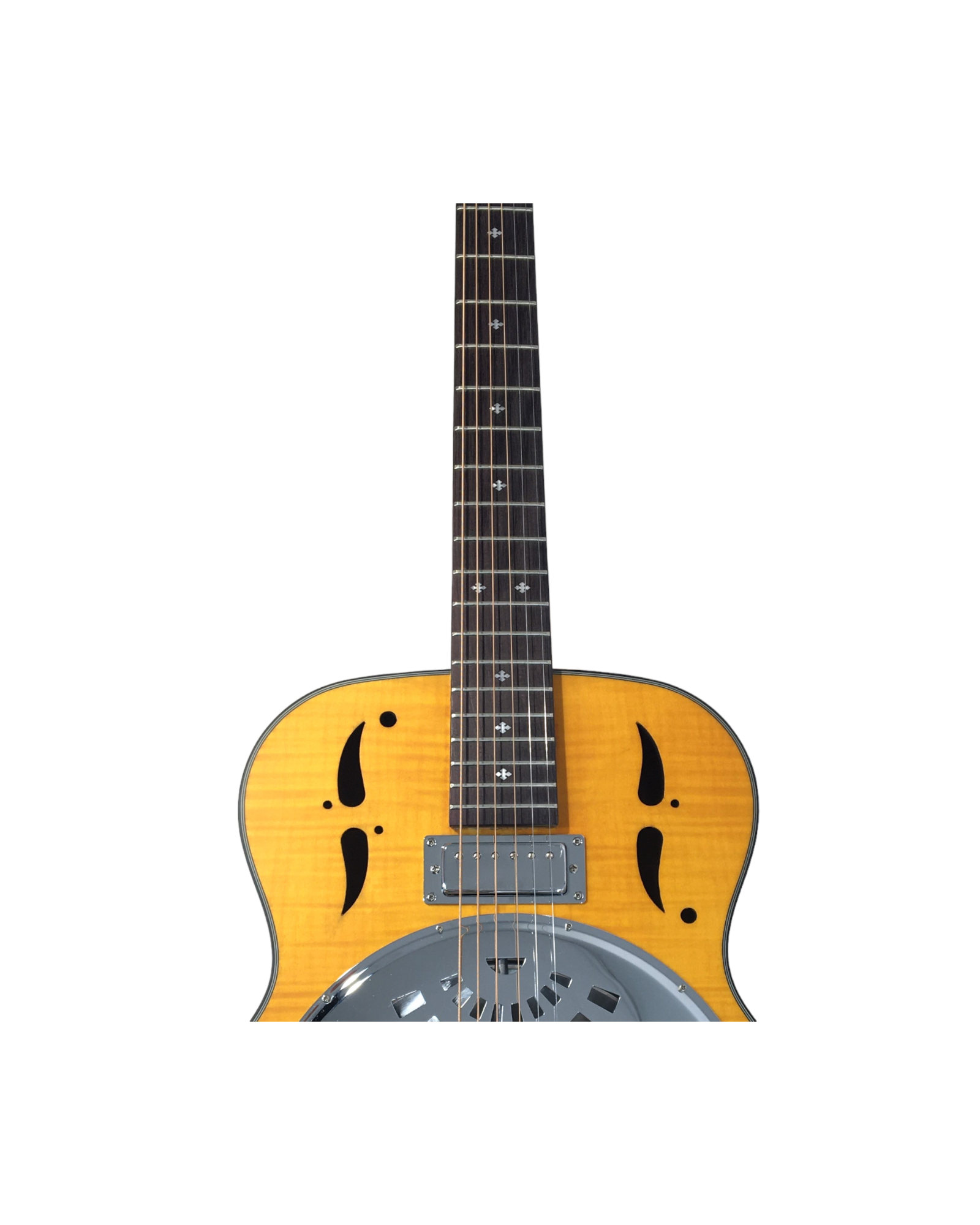 Haze SDG727 Roundneck Resonator Guitar, Flame Maple, with Pickups + Free Gig Bag