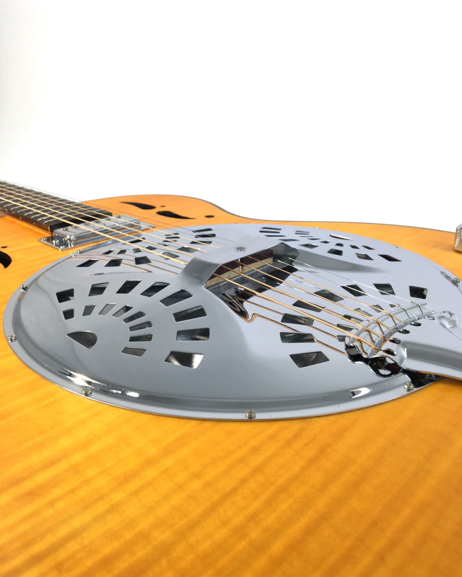 Haze SDG727 Roundneck Resonator Guitar, Flame Maple, with Pickups + Free Gig Bag