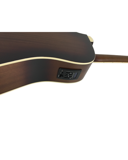 Haze F650DVSCEQ Mahogany Top Built-In Pickup/Tuner Cutaway Acoustic Guitar - Tobaccoburst with Accessories and 10W Amp. (Optional)